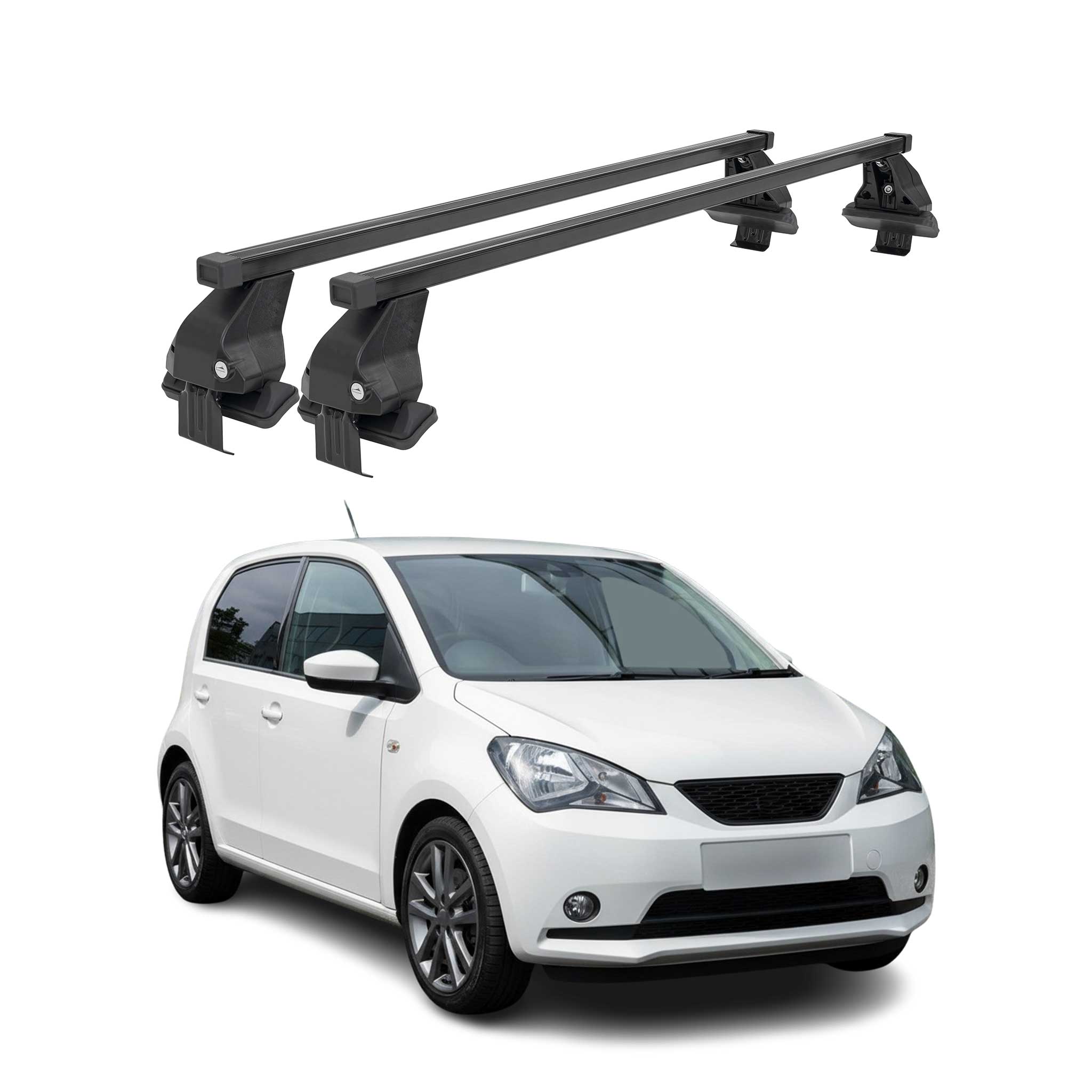 Menabo Dachträger Grundtäger für Seat Mii 2011-2021 50kg Stahl Schwarz 2 tlg