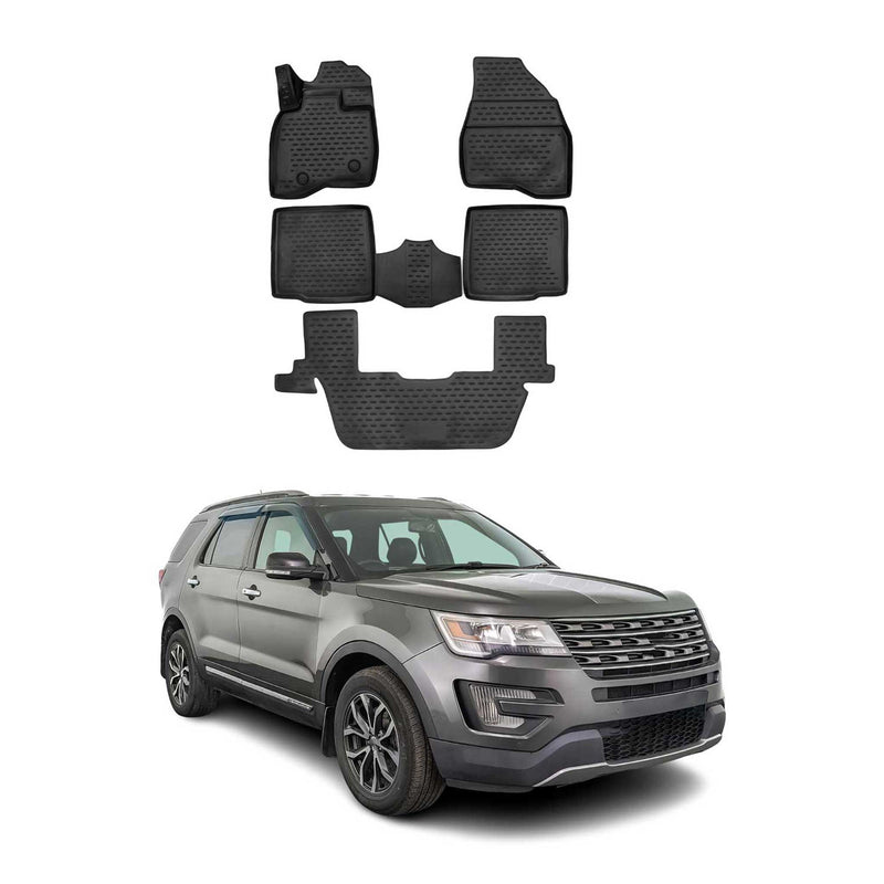OMAC Gummimatten Fußmatten für Ford Explorer 2015-2019 TPE Automatten Schwarz 5x