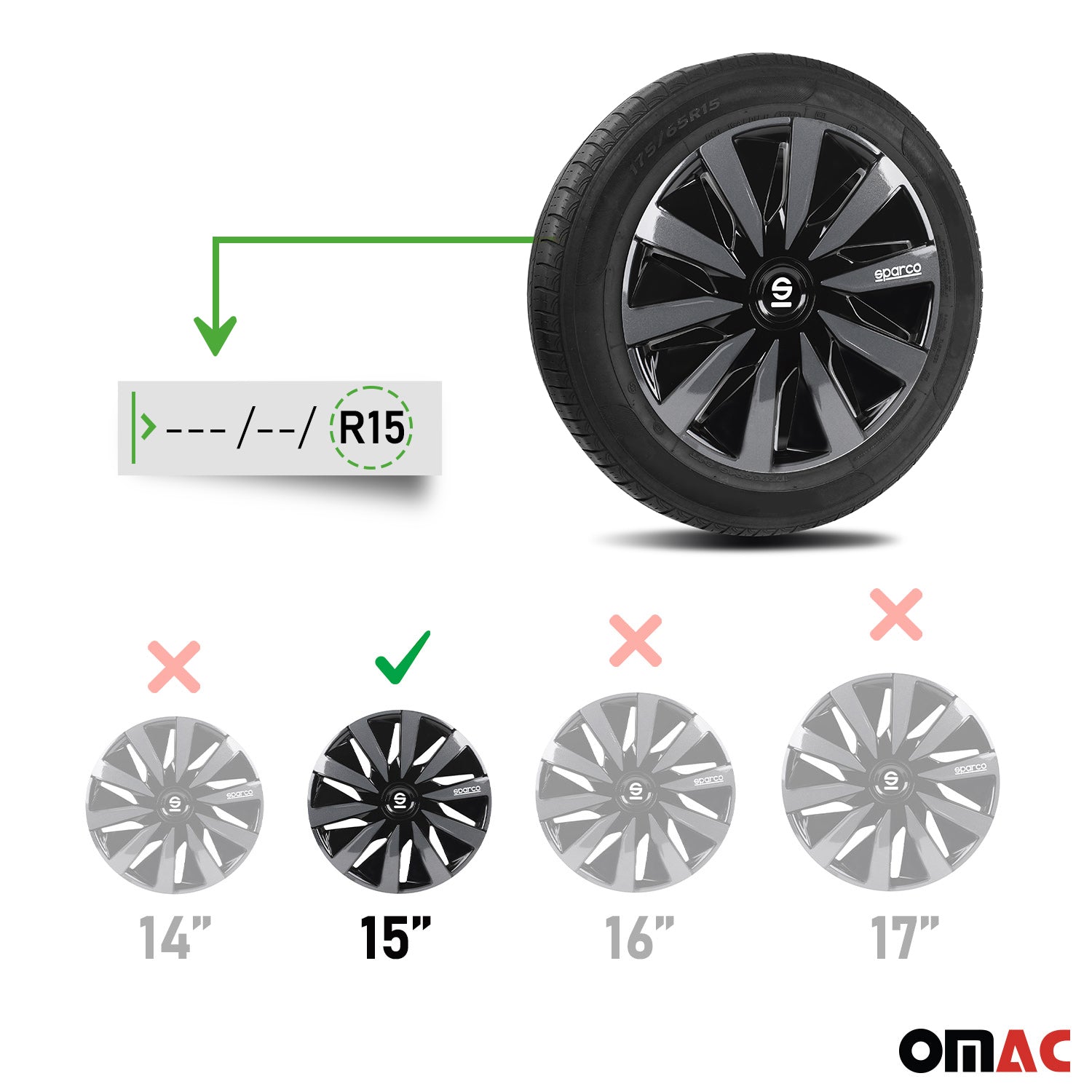 Radkappen Radzierblenden Sparco Lazio 15" Zoll Abdeckung Set Schwarz Grau 4x