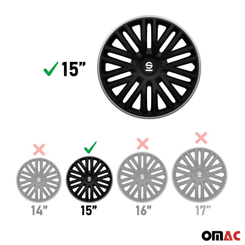 Radkappen Radzierblenden Sparco Bergamo 15" Zoll Abdeckung Set Schwarz Grau 4x