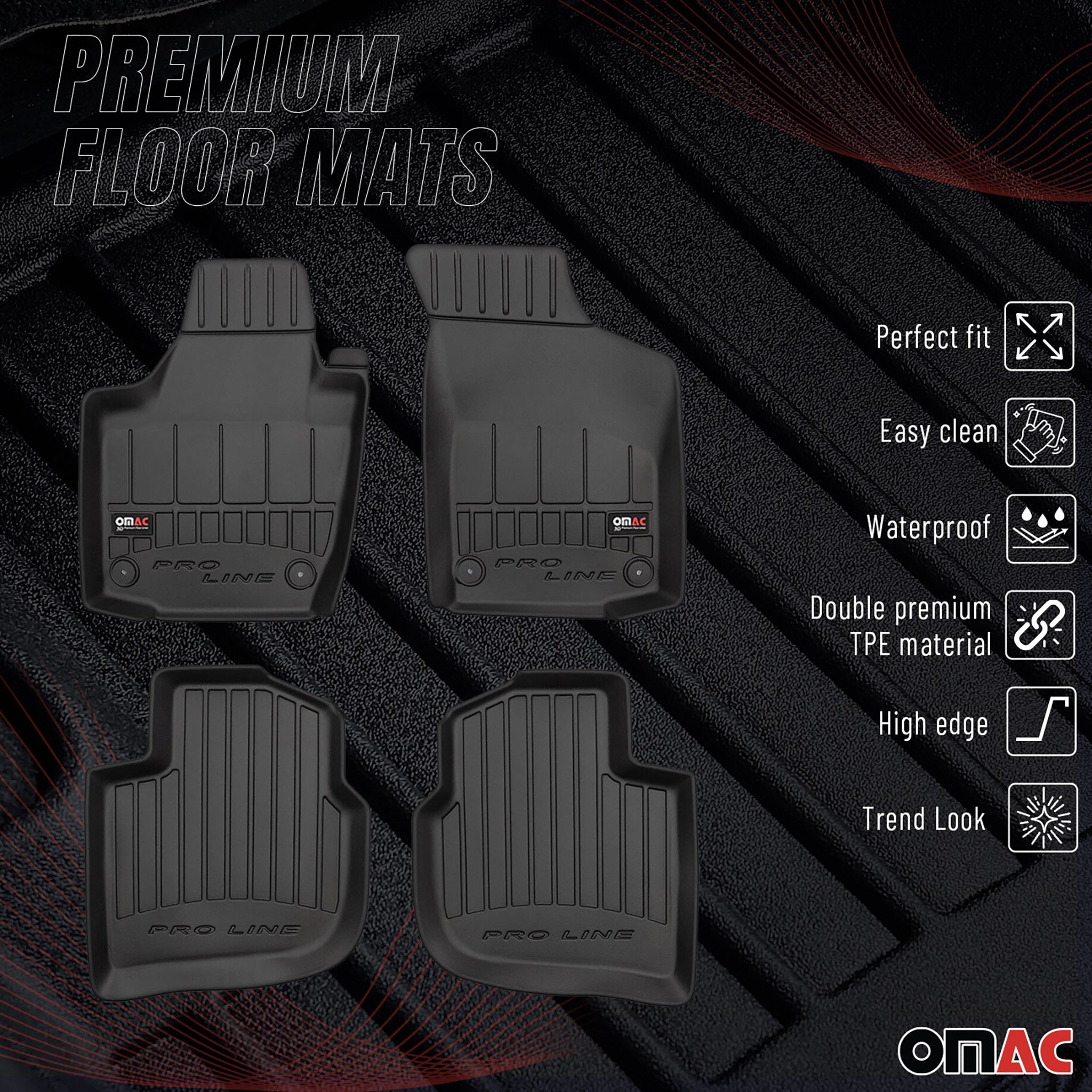 OMAC Gummi Fußmatten für Seat Toledo 2012-2018 Premium TPE Automatten Schwarz 4x