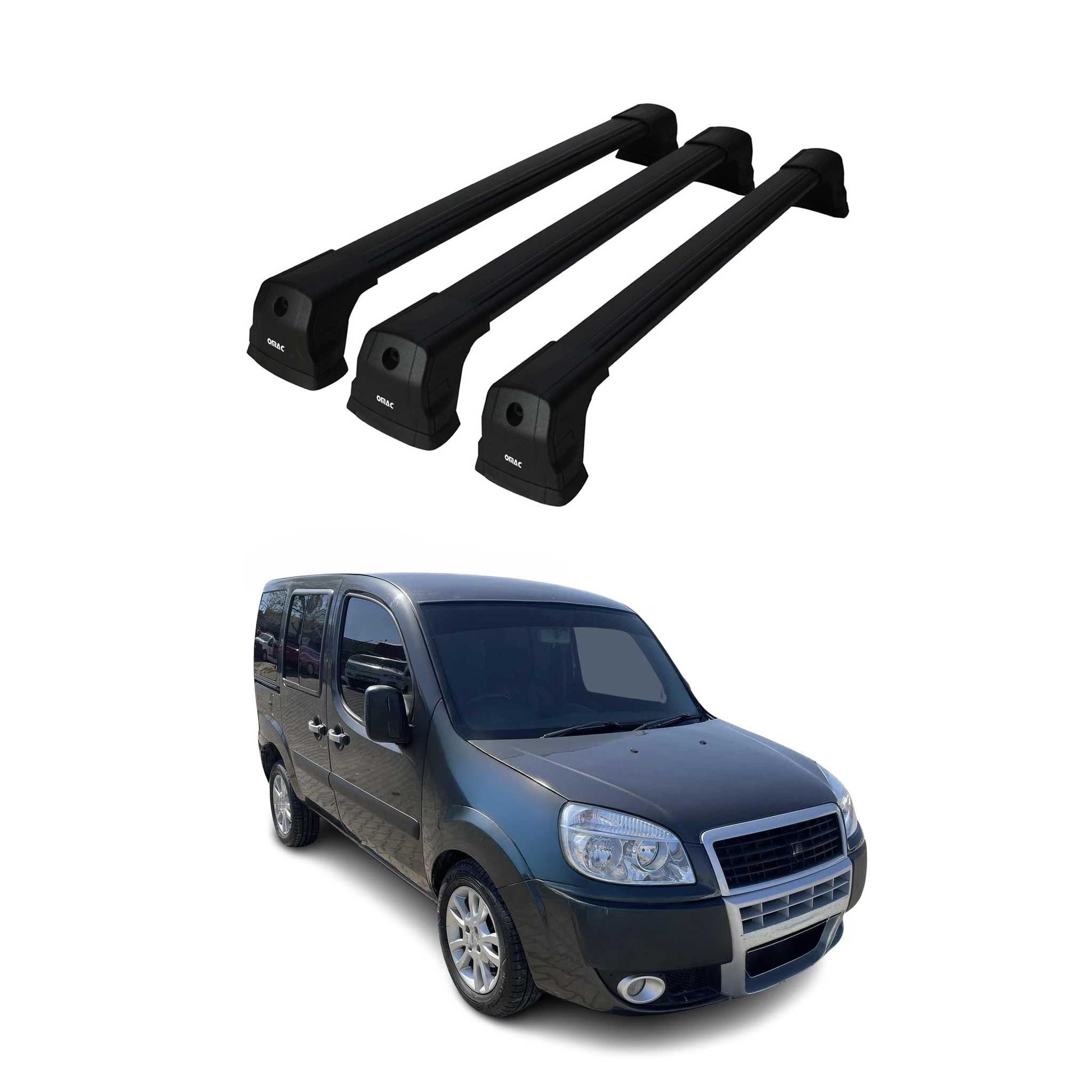 Dachträger Grundtäger für Fiat Doblo 2000-2010 75kg Aluminium Schwarz 3 tlg