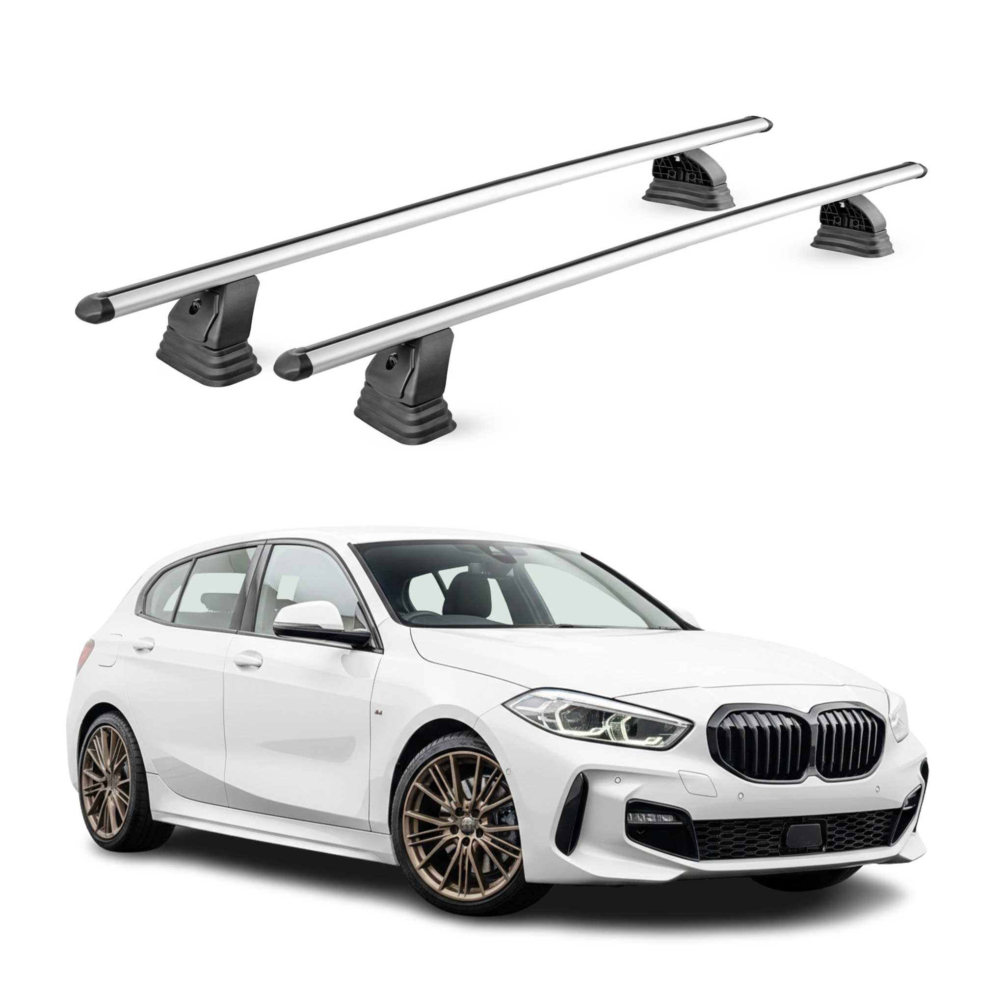 Alu Dachträger für BMW 1er F40 2019-2024 TÜV T-Nut Abschließbar 2tlg Silber