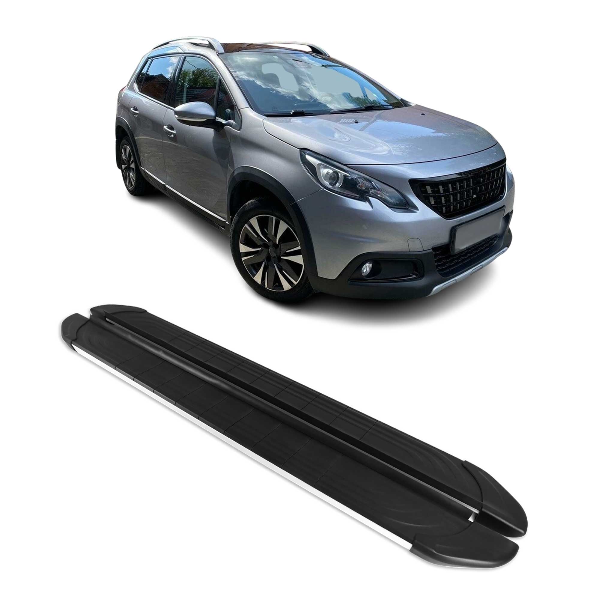 Trittbretter Schweller Seitenbretter für Peugeot 2008 2013-19 Alu Schwarz-Silber