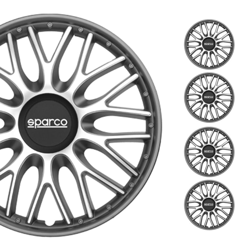 Radkappen Radzierblenden Sparco Roma 15" Zoll Auto Abdeckung Set Silber Grau 4x