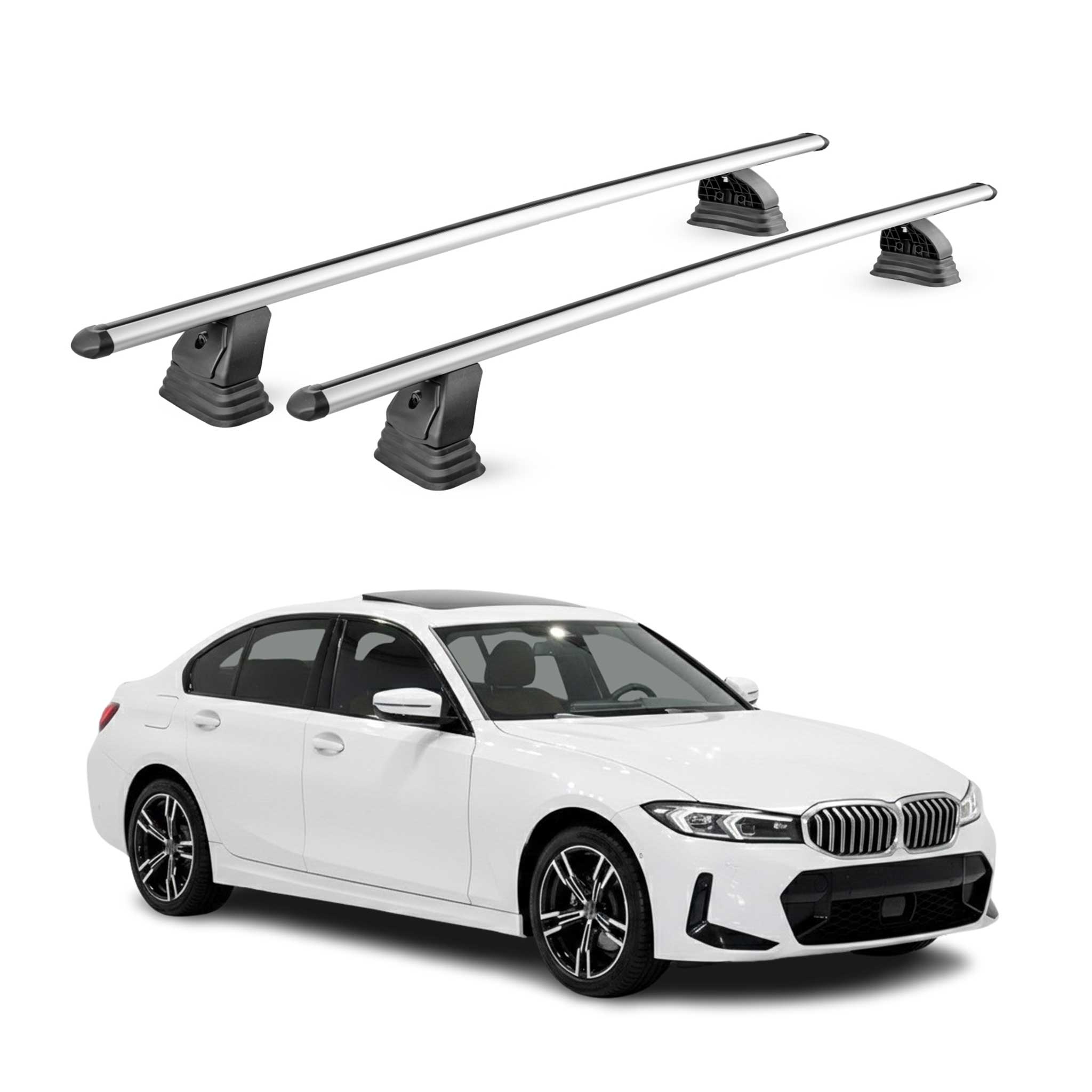 Alu Dachträger für BMW 3er G20 2019-2026 TÜV T-Nut Abschließbar 2tlg Silber