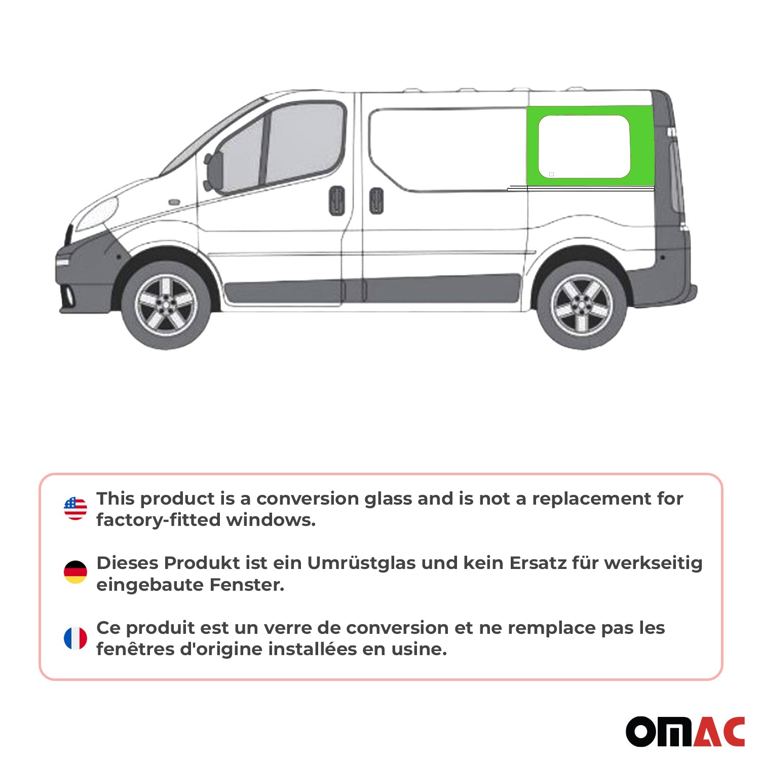 Seitenfenster Sicherheitsglas für Opel Vivaro 2001-2014 Schwarz Links L1 Kurzer