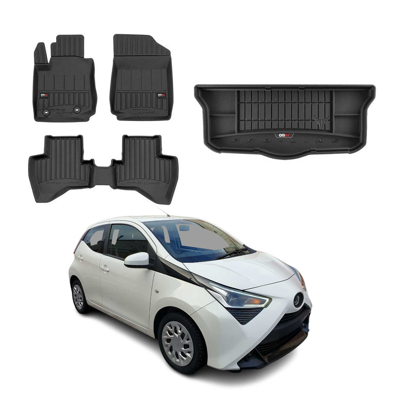 OMAC Fußmatten & Kofferraumwanne Set für Toyota Aygo 2014-2025 Gummi Schwarz 4x