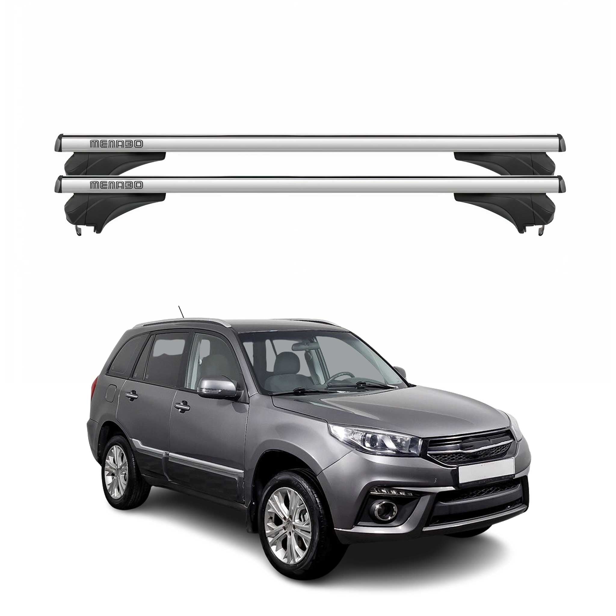 Menabo Dachträger Grundtäger für Chery Tiggo 3 / J11 2013-2023 Alu Silber 2 tlg