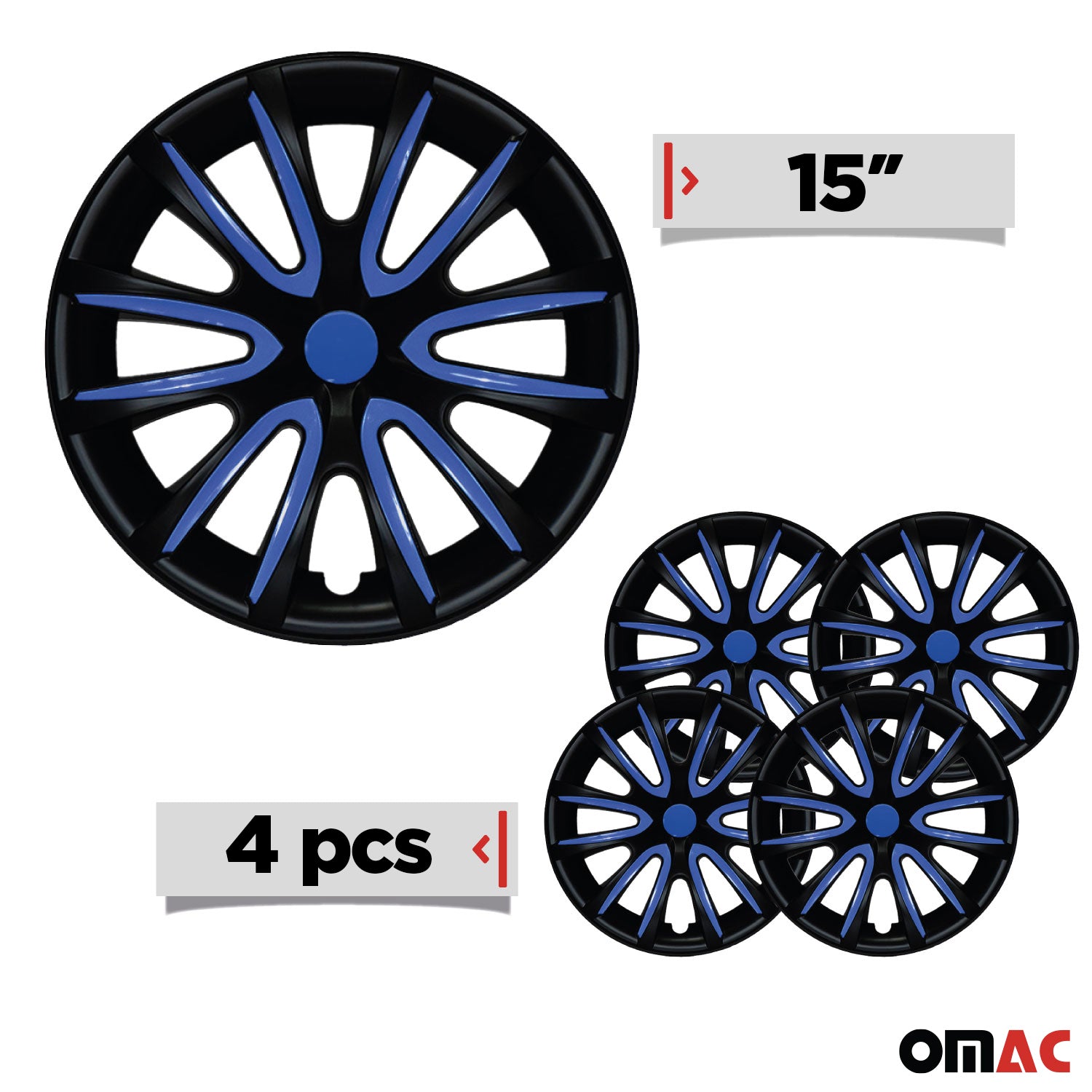 4x Radkappen Radzier für 15" Zoll Radblenden Stahlfelgen Schwarz Dunkel Blau