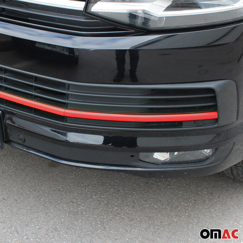 Kühlergrill Leisten Grillleisten für VW T6 2015-2019 Highline Edelstahl Rot 3tlg