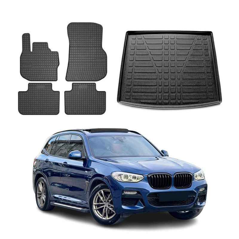 Fußmatten & Kofferraumwanne Set für BMW X3 G01 2017-2024 Gummi Schwarz 5x