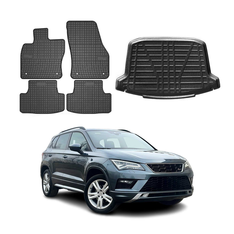 Fußmatten & Kofferraumwanne Set für Seat Ateca 2016-2025 Gummi TPE Schwarz 5x