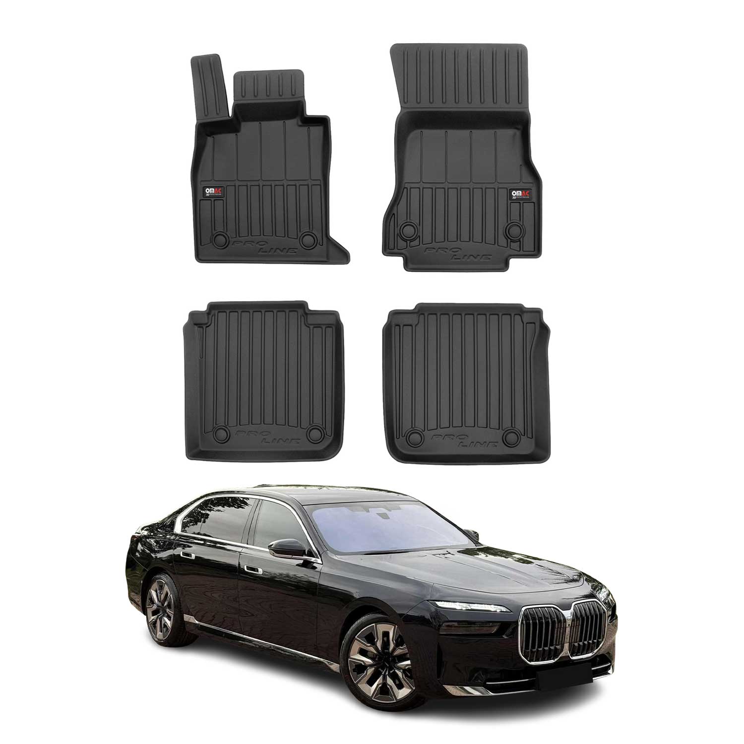Fußmatten Gummimatten für BMW i7 2022-2026 OMAC Premium 3D Schwarz TPE 4 tlg