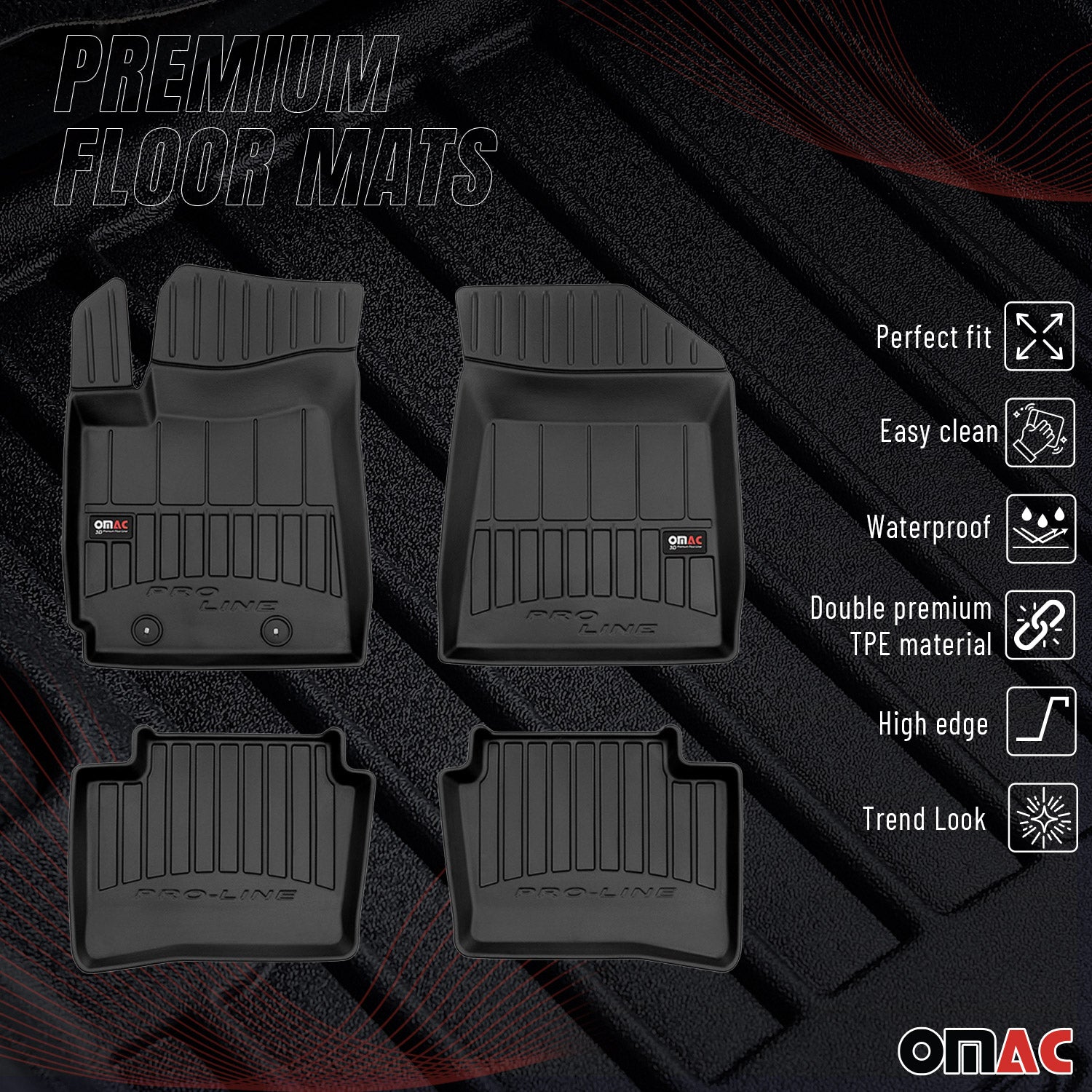 OMAC Gummi Fußmatten für Hyundai i10 2020-2026 Premium TPE Automatten Schwarz 4x