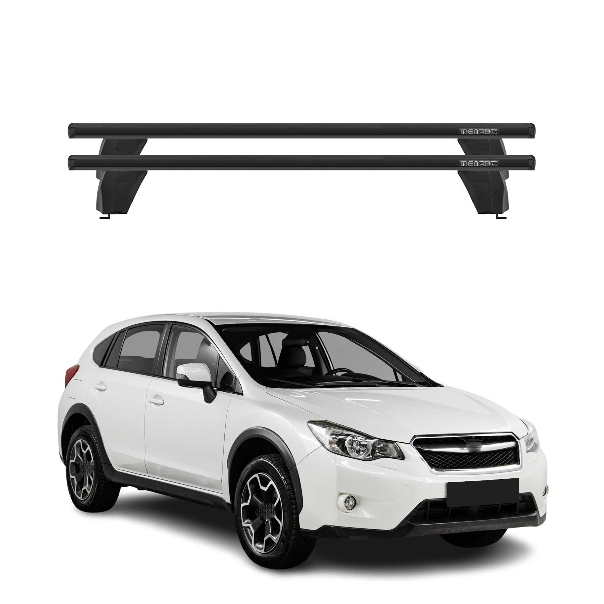 Menabo Dachträger Grundtäger für Subaru XV mk1 2012-2017 75kg Alu Schwarz 2 tlg