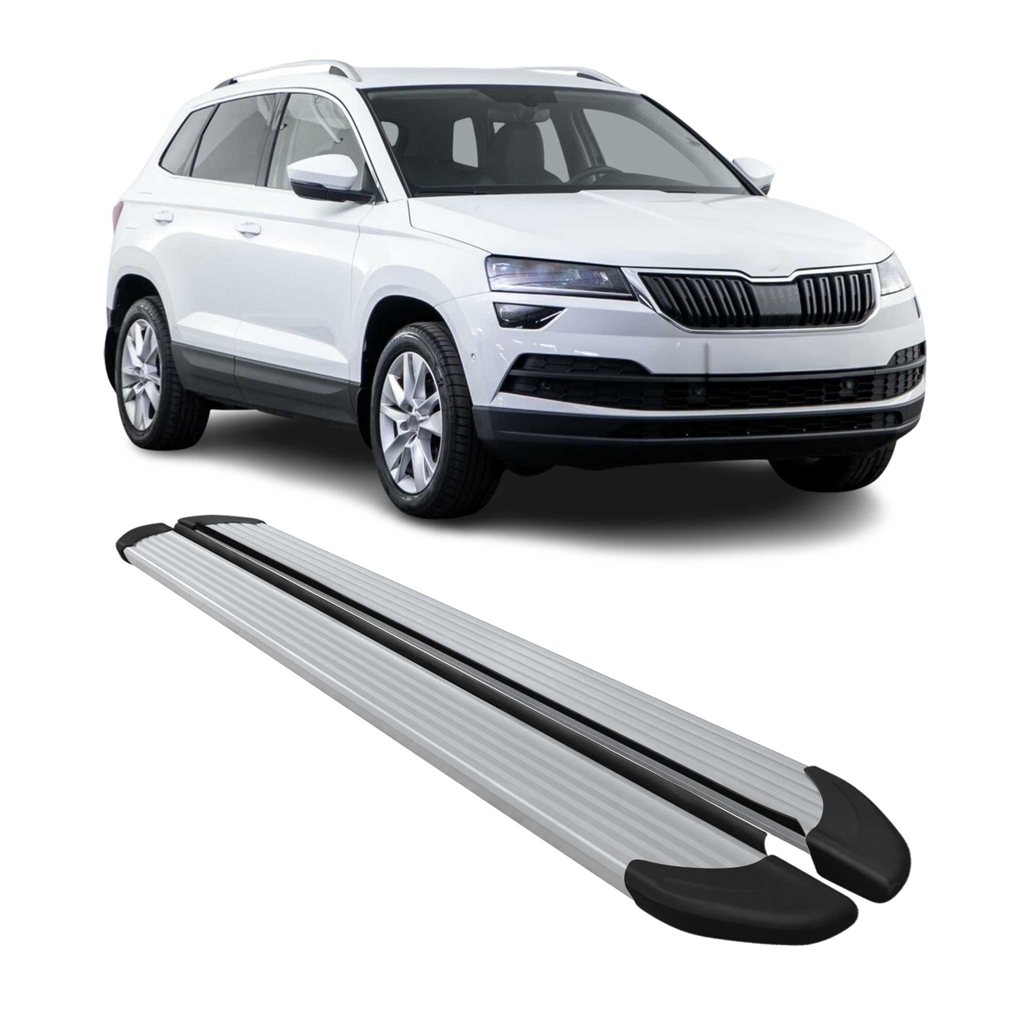 Trittbretter Seitenschweller für Skoda Karoq 2017-2026 Aluminium Silber 2 tlg