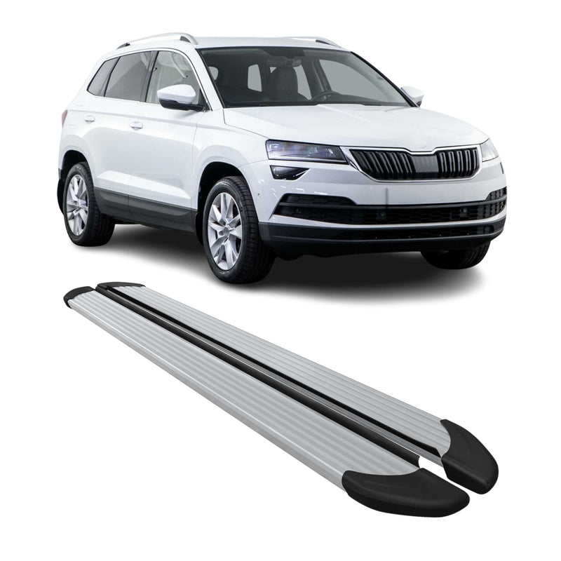 Trittbretter Seitenschweller für Skoda Karoq 2017-2025 Aluminium Silber 2 tlg