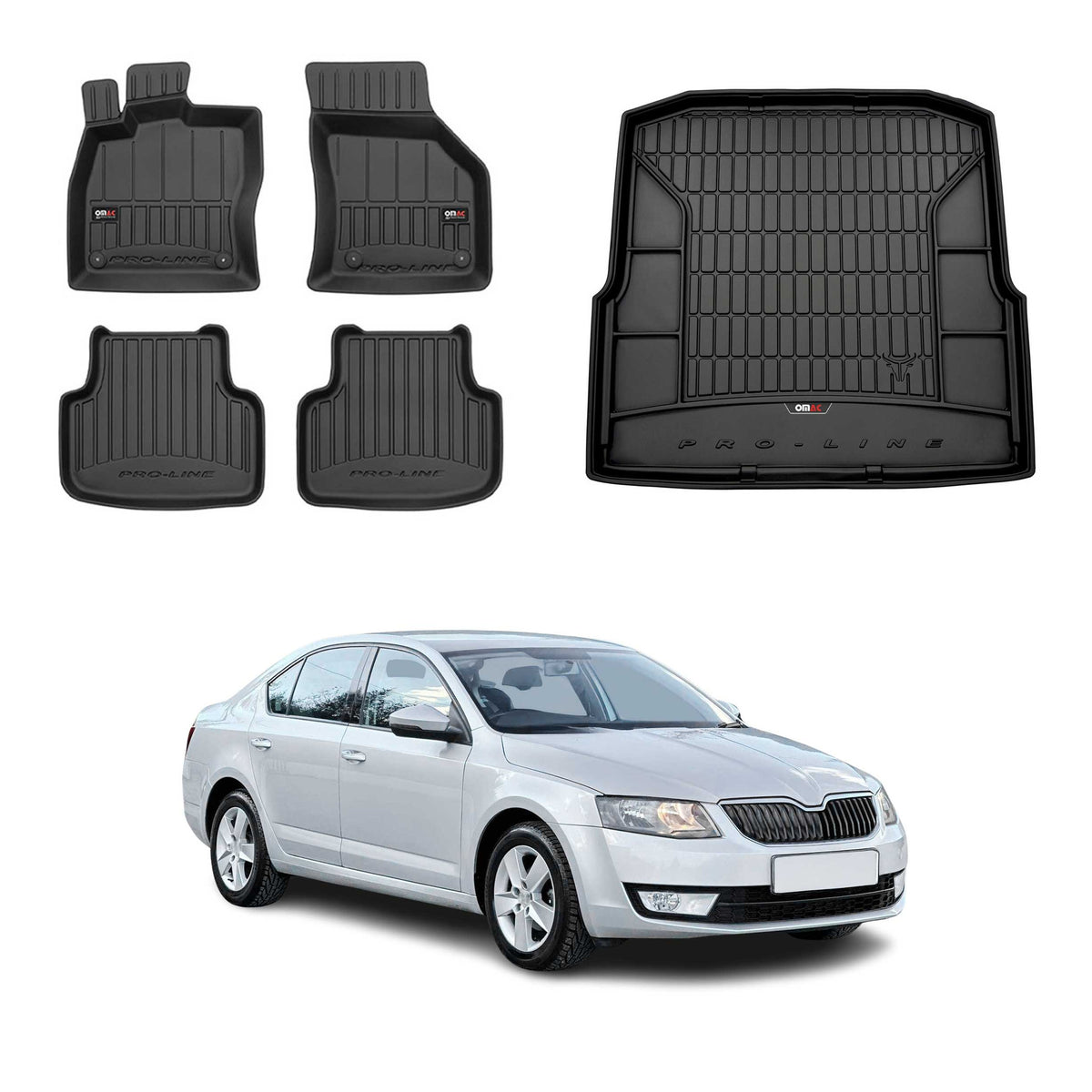 Fußmatten & Kofferraumwanne für Skoda Octavia SW 2012-2019 ohne seitliche Ablage