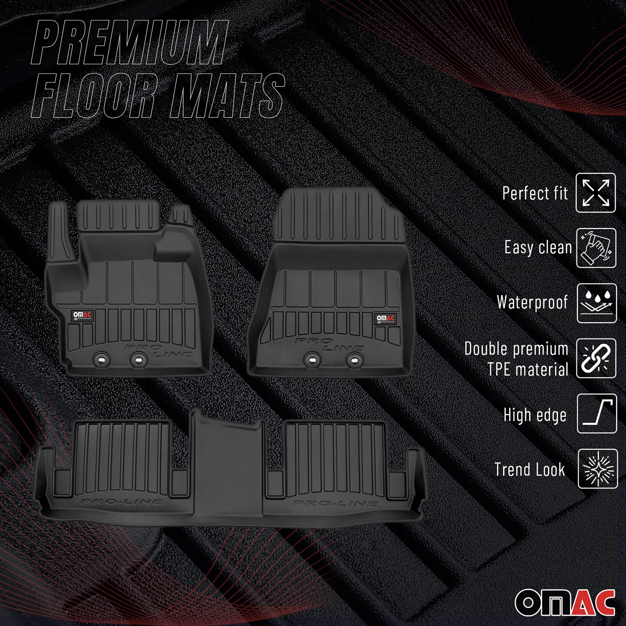 OMAC Gummi Fußmatten für Toyota IQ 2008-2016 Premium TPE 3D Automatten 3tlg