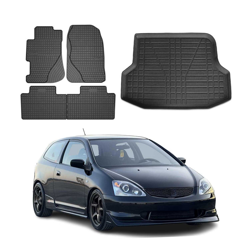 Fußmatten & Kofferraumwanne Set für Honda Civic Stufenheck 2000-2006 Gummi 5x