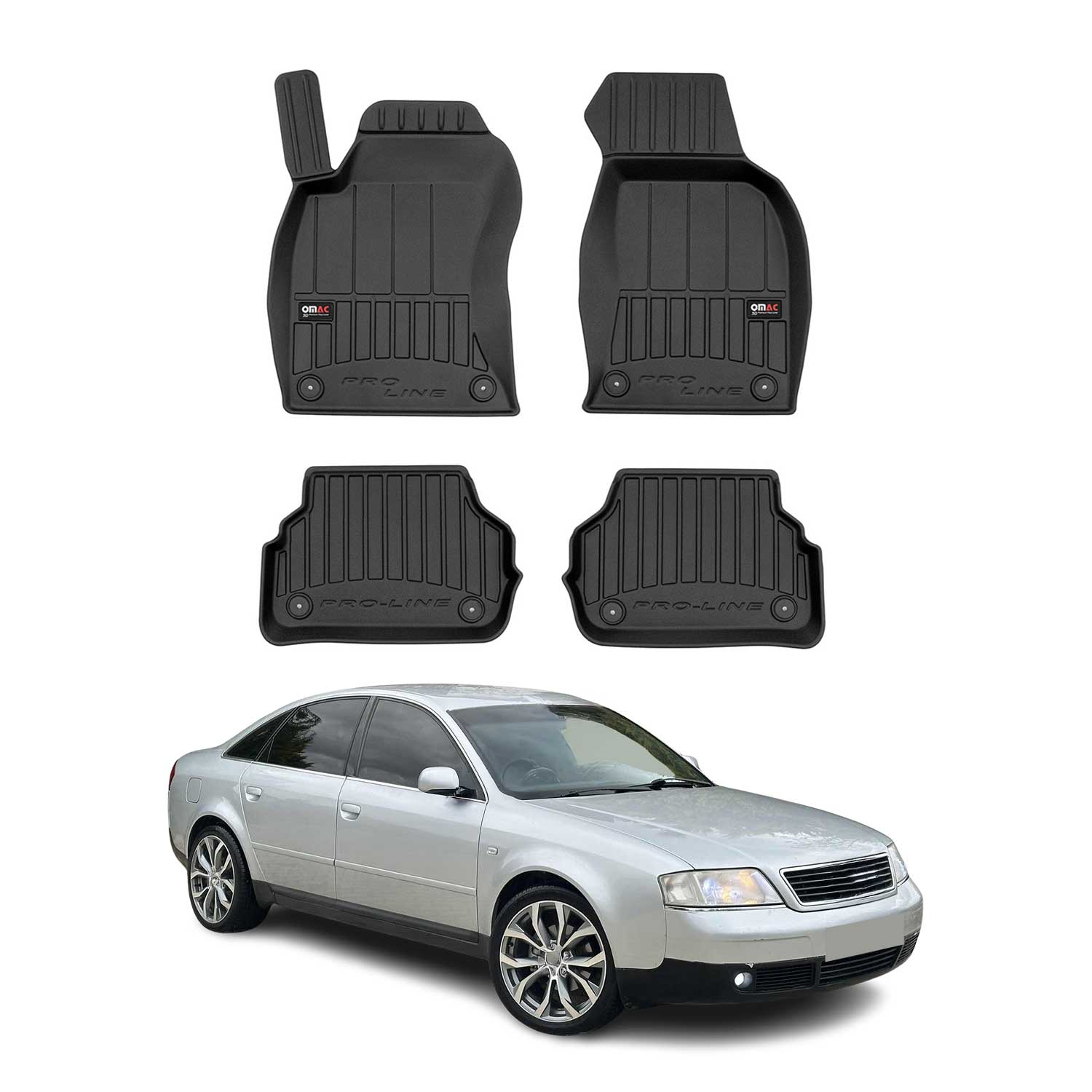 OMAC Gummi Fußmatten für Audi A6 C5 Limo Avant 1997-2004 Premium TPE Schwarz 4x