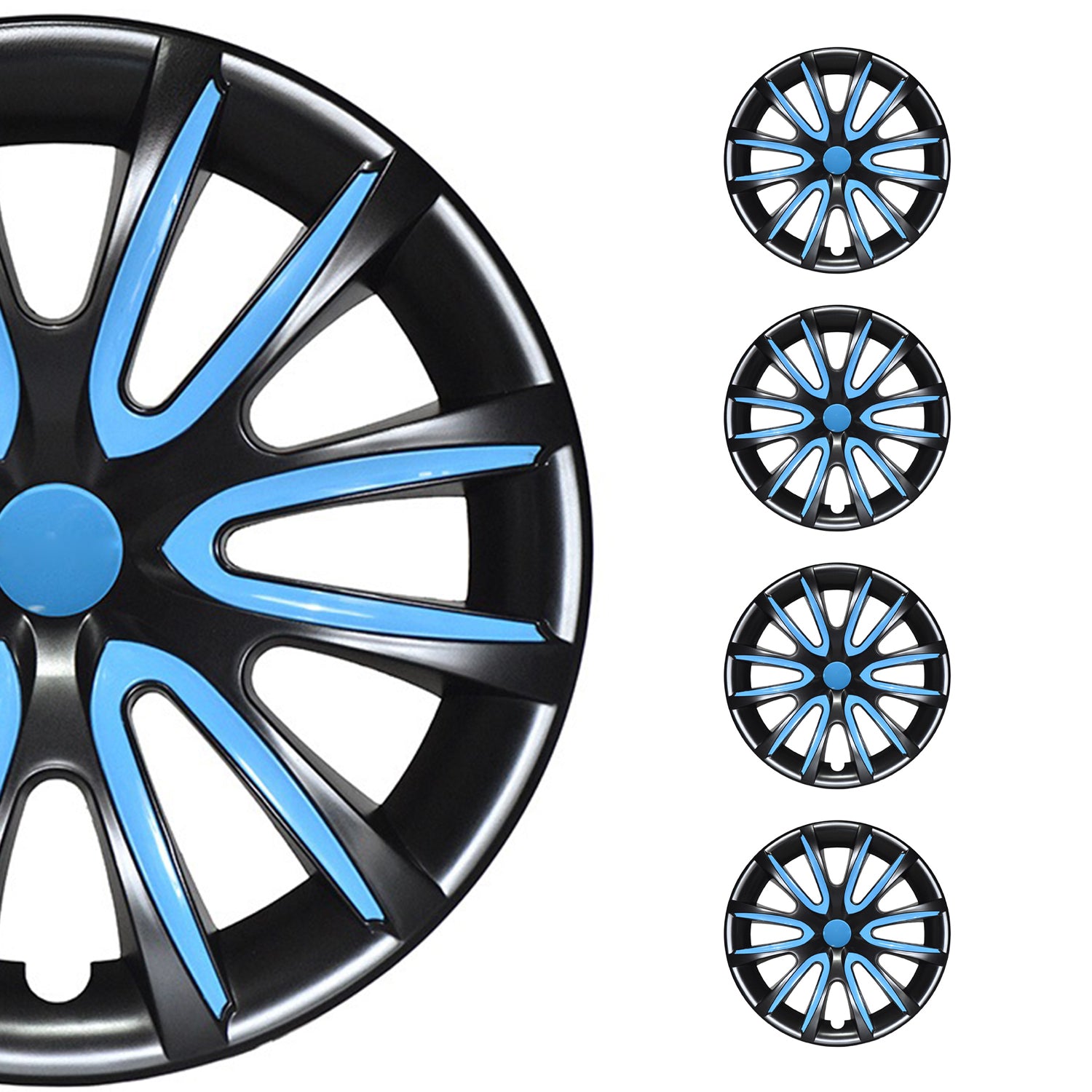 4x Radkappen Radzierblenden Radblenden 14'' Zoll Stahlfelgen Schwarz Blau