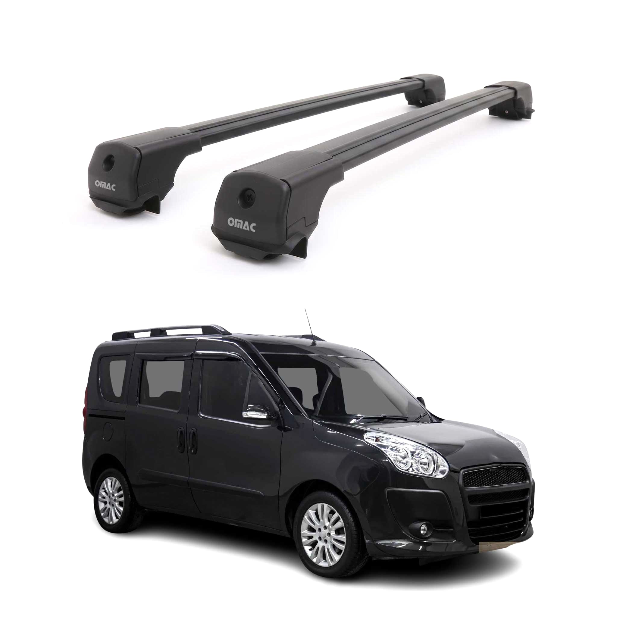 Dachträger Grundträger für Fiat Doblo II 2010-2021 Aluminium 75kg Schwarz 2tlg