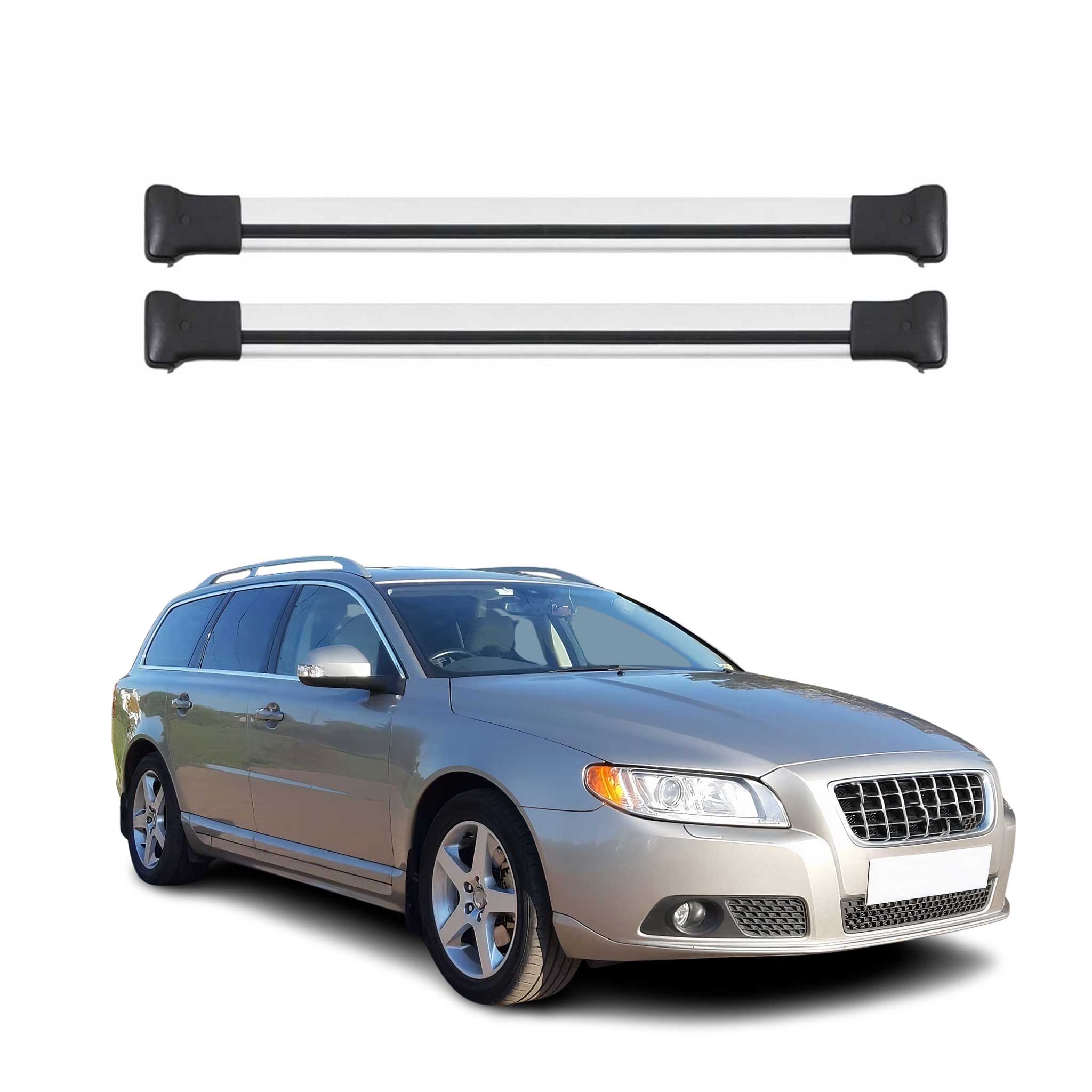 Dachträger Grundtäger für Volvo V70 Kombi 2007-2016 75kg Aluminium Silber 2 tlg
