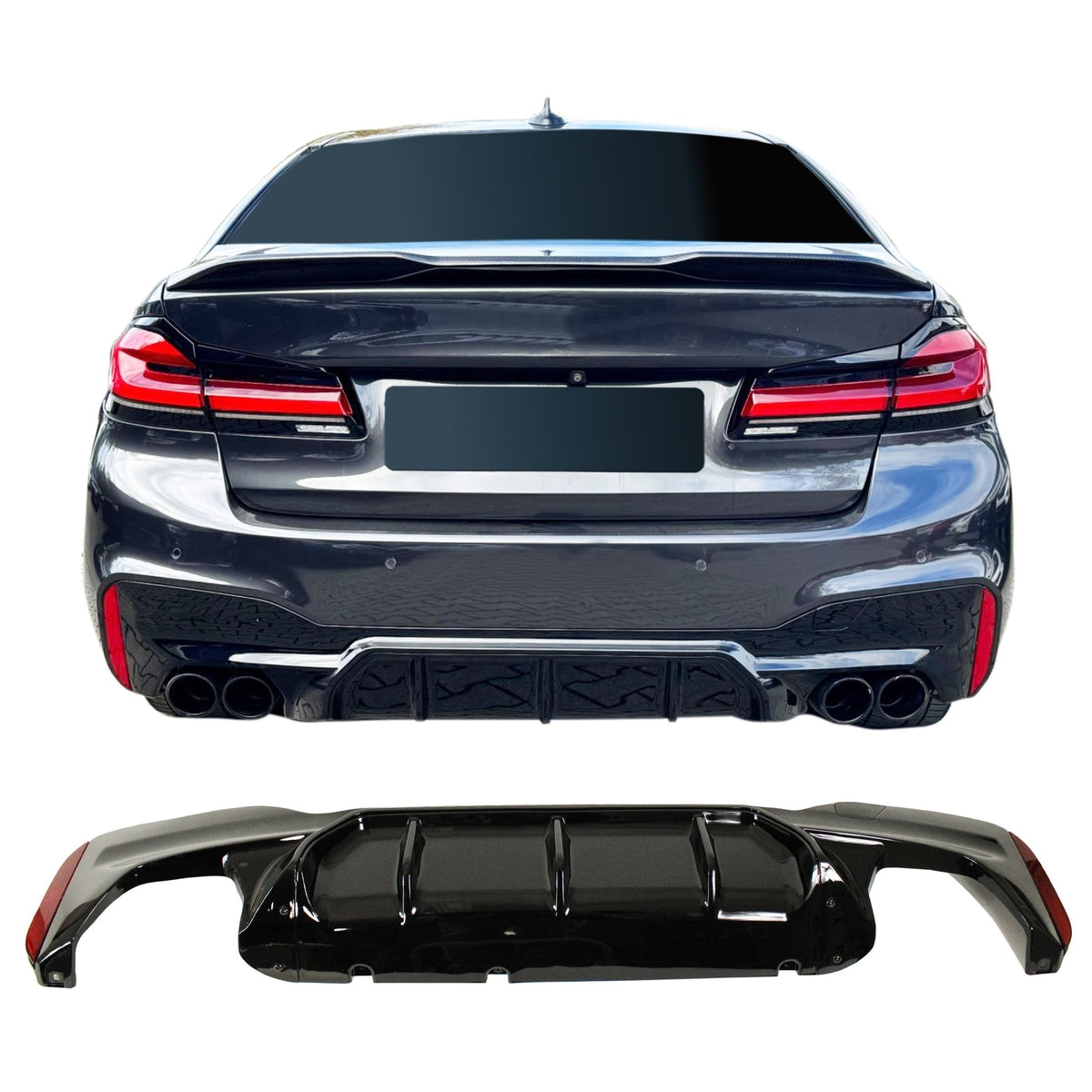 JOM Heckschürzeneinsatz für BMW 5er G30/G31 LCI 2021- schwarz glänzend breite Ausführung M-Sport