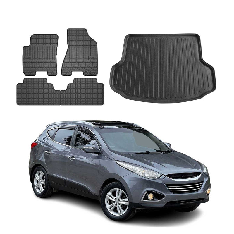 Fußmatten & Kofferraumwanne Set für Hyundai ix35 2009-2015 Gummi TPE Schwarz 5x