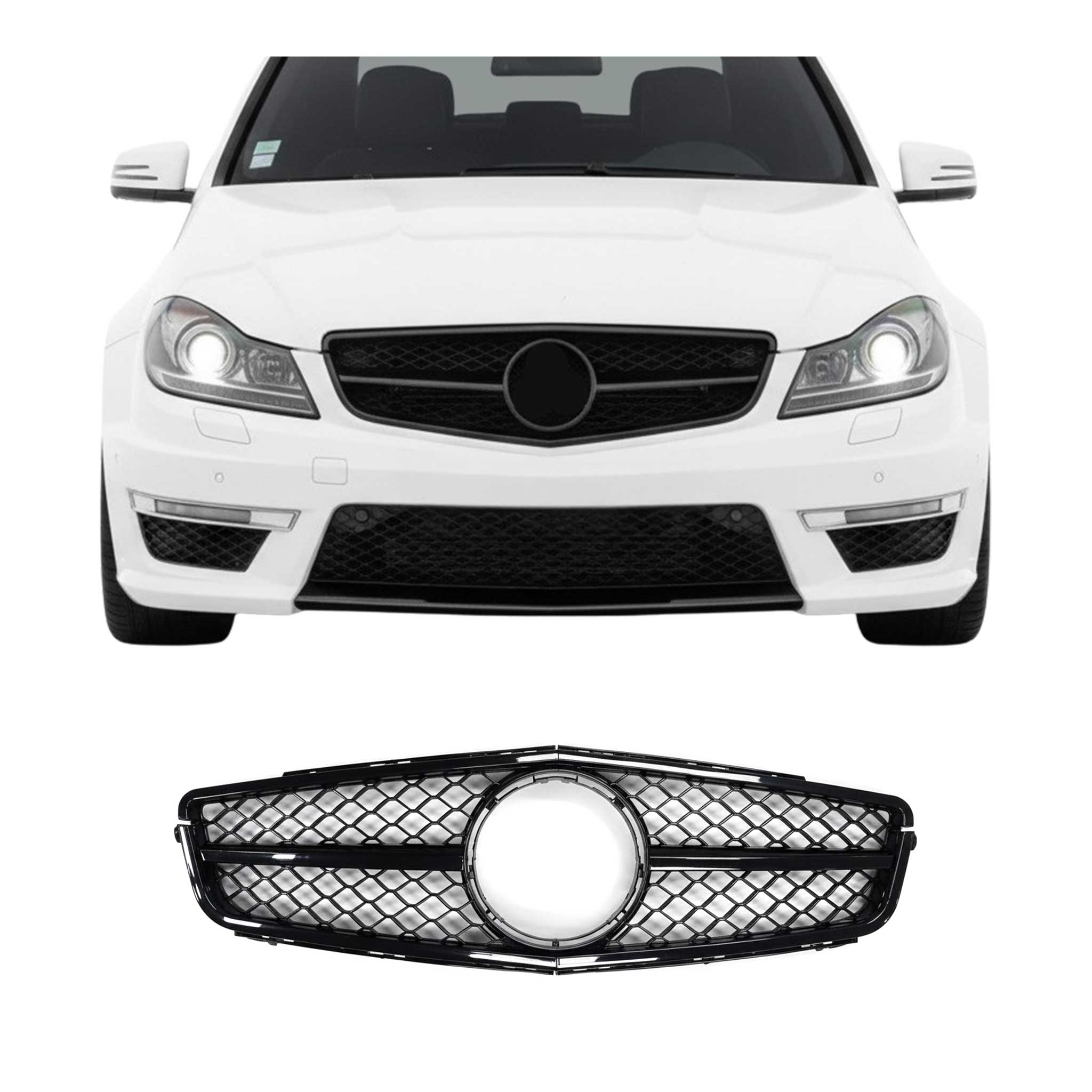 Kühlergrill Grill Frontgrill für Mercedes C Klasse W204 2011-2014 Schwarz