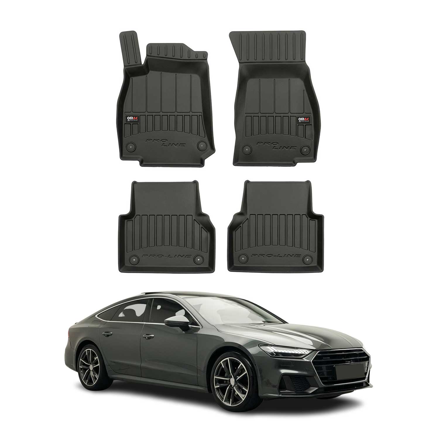 OMAC Gummi Fußmatten für Audi A7 C8 Sportback 2018-2026 Premium TPE Schwarz 4x