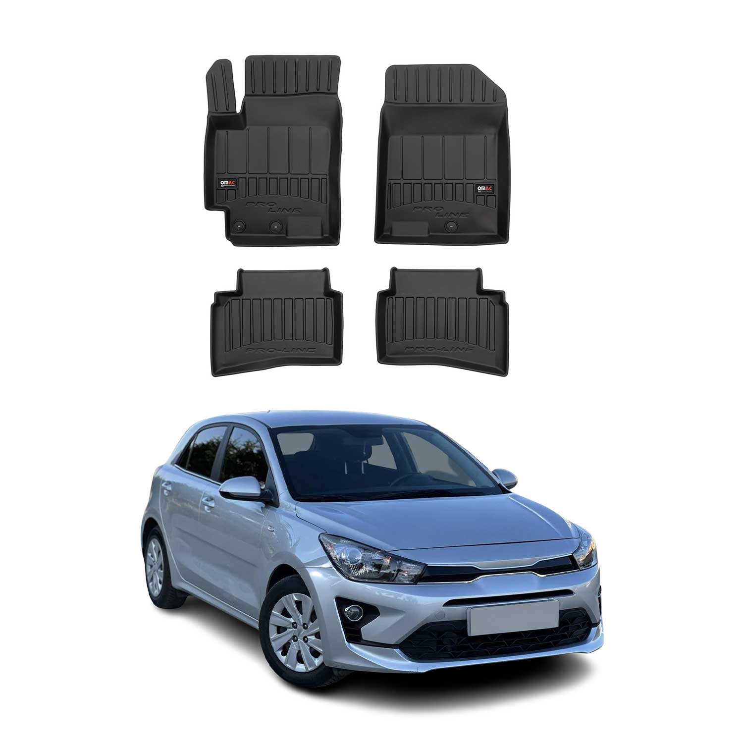 OMAC Gummi Fußmatten für Kia Rio HB 2017-2024 Premium TPE Automatten Schwarz 4x