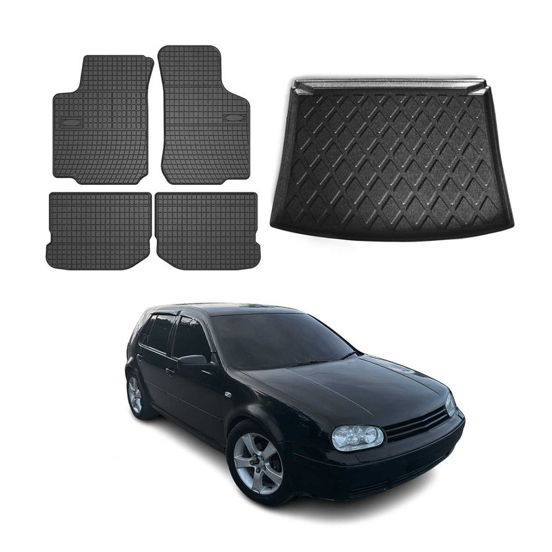 Fußmatten & Kofferraumwanne Set für VW Golf 1998-2004 Gummi TPE Schwarz 5x