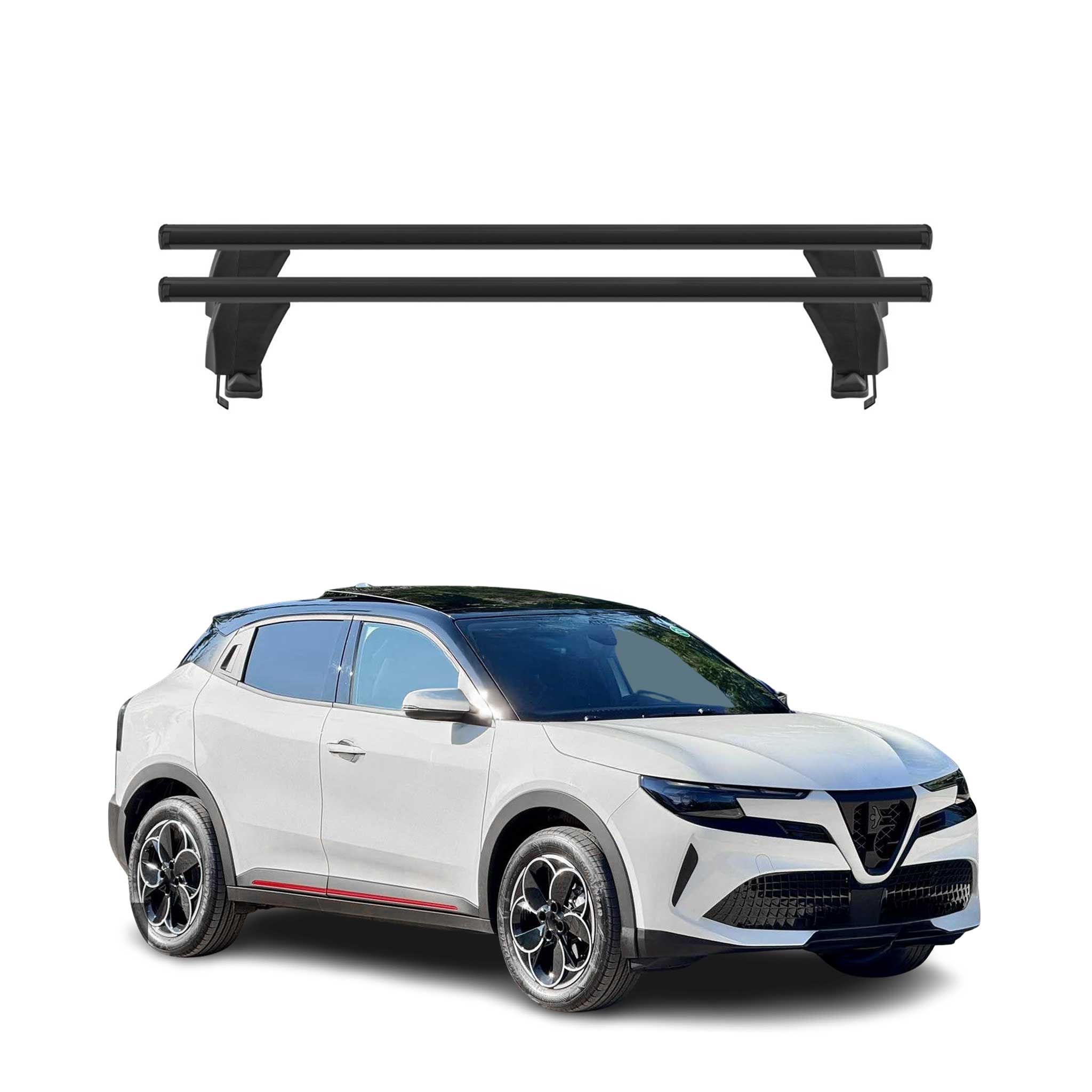 Menabo Dachträger Grundträger für Alfa Romeo Junior 2024-2026 ABE Alu Schwarz 2x