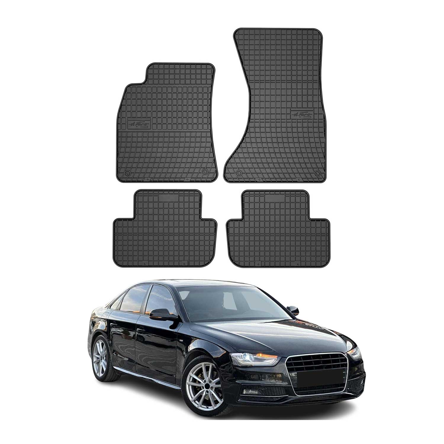 OMAC Gummi Fußmatten für Audi A4 Limo Avant Allroad B8 2007-2016 Schwarz 4x
