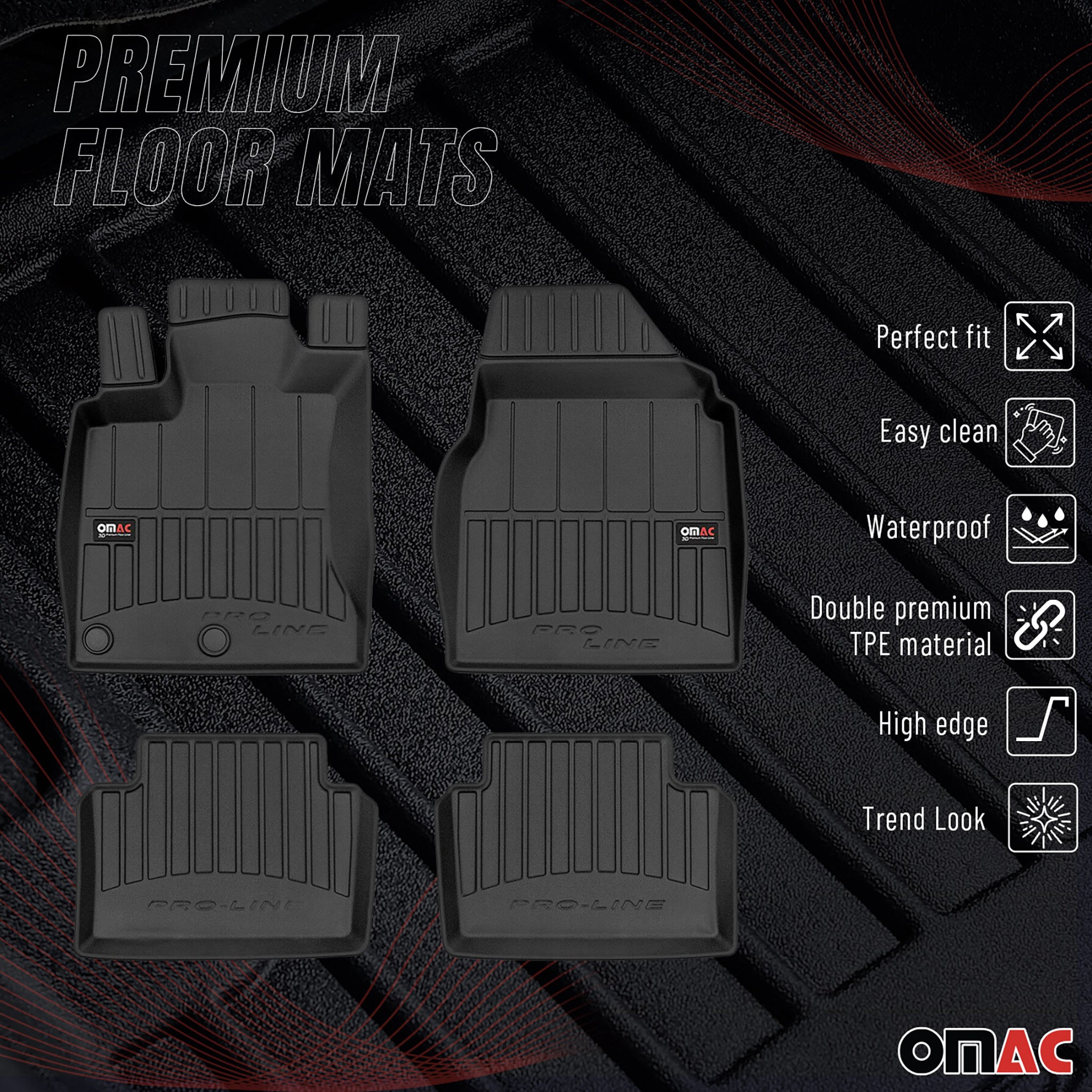 OMAC Gummi Fußmatten für Nissan Qashqai J10 2007-2013 Premium Gummi Schwarz 4tlg
