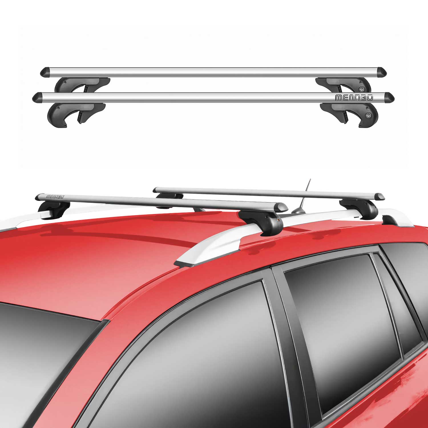 Menabo Dachträger Grundtäger für Dacia Duster mk3 2024-2026 90kg Alu Silber 2tlg