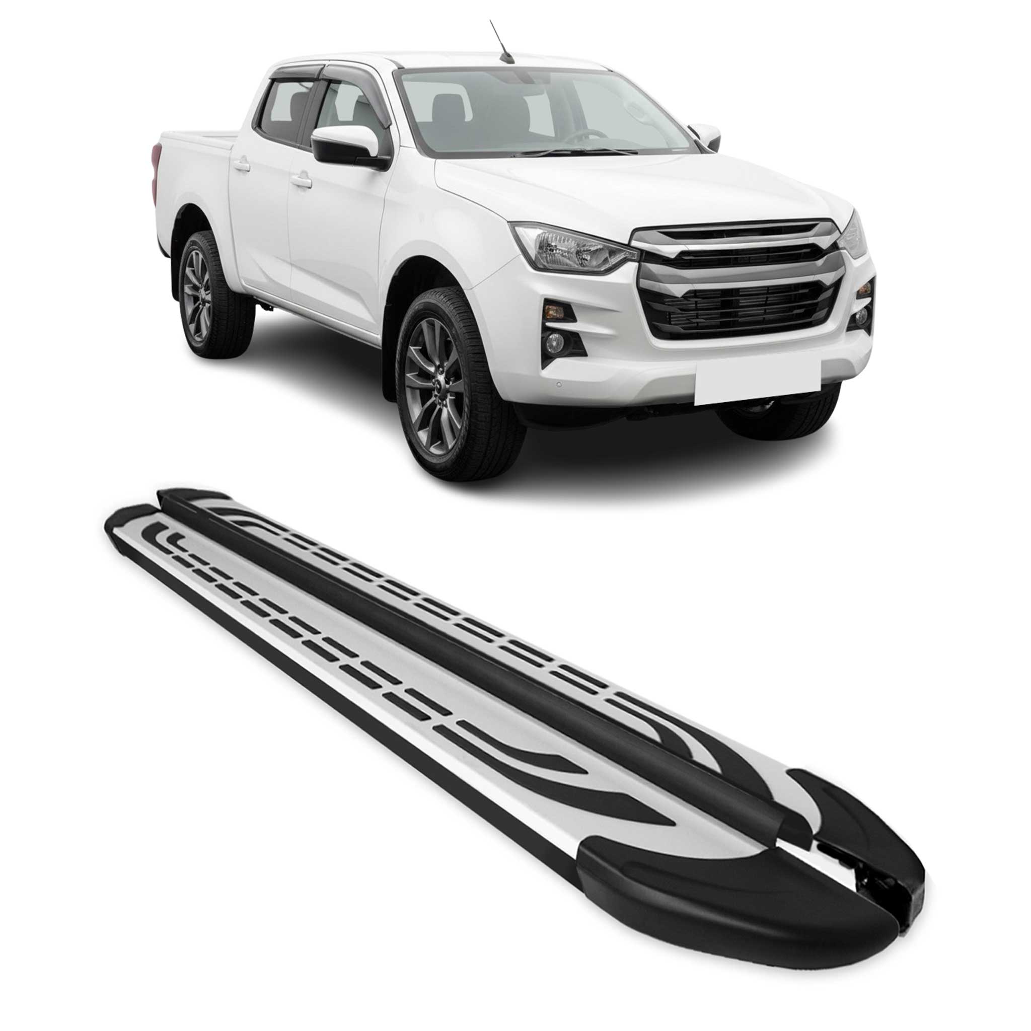 Trittbretter Seitenschweller für Isuzu D-max III 2019-2026 Alu Schwarz Silber