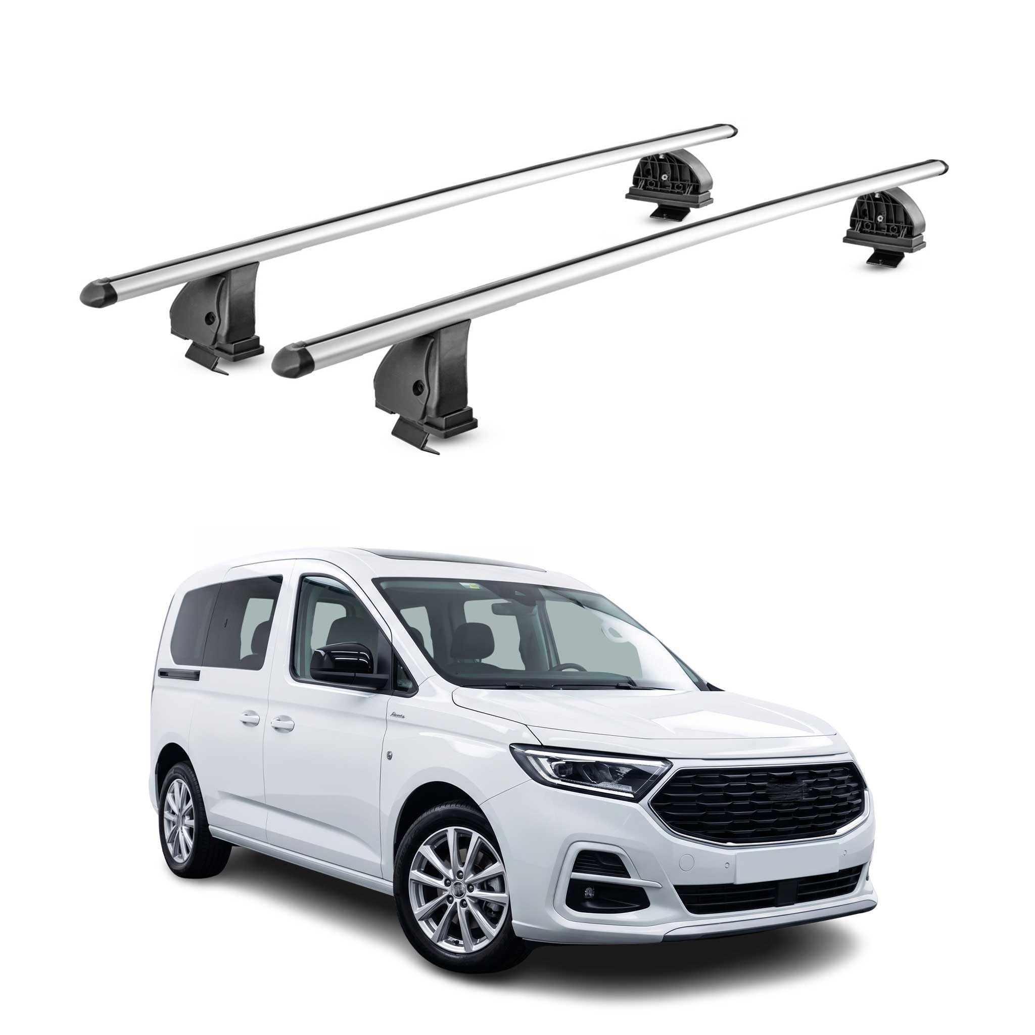 Alu Dachträger für Ford Tourneo Connect III 2022-2026 TÜV T-Nut75 kg 2tlg Silber