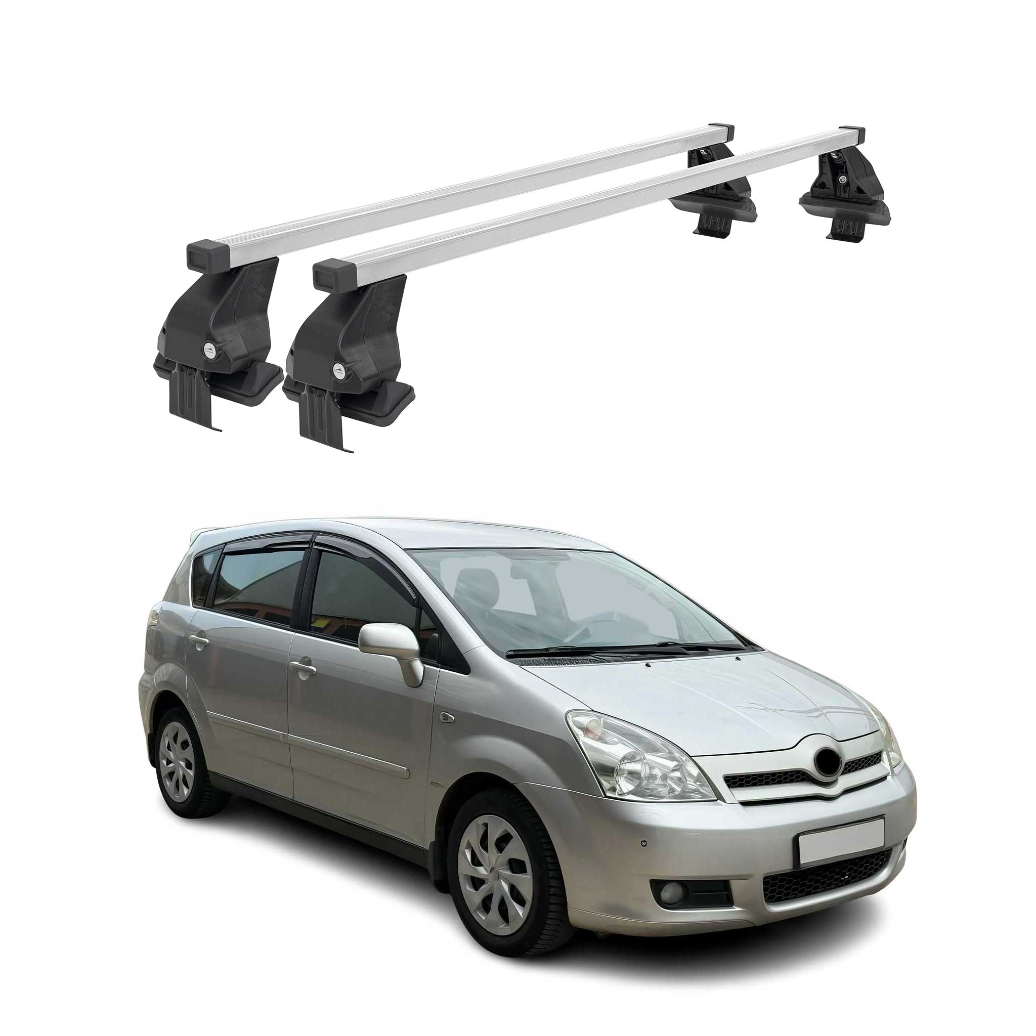 Menabo Dachträger für Toyota Corolla Verso mk2 2004-2007 Pre-FL 50kg Silber 2x