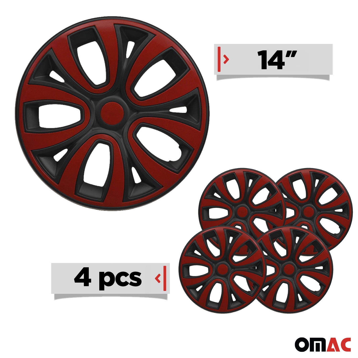 4x Radzierblenden Radblenden Radkappen für 14" Zoll Stahlfelgen Rot Schwarz
