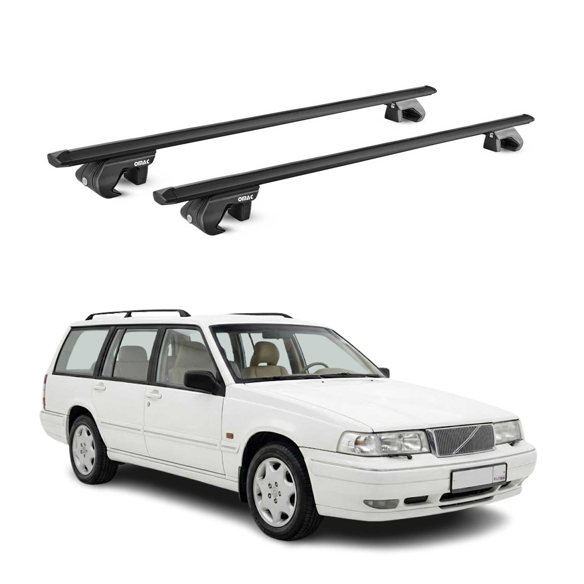 Dachträger Grundtäger für Volvo 960 Kombi 1990-1998 90kg Alu Schwarz 2 tlg ABE