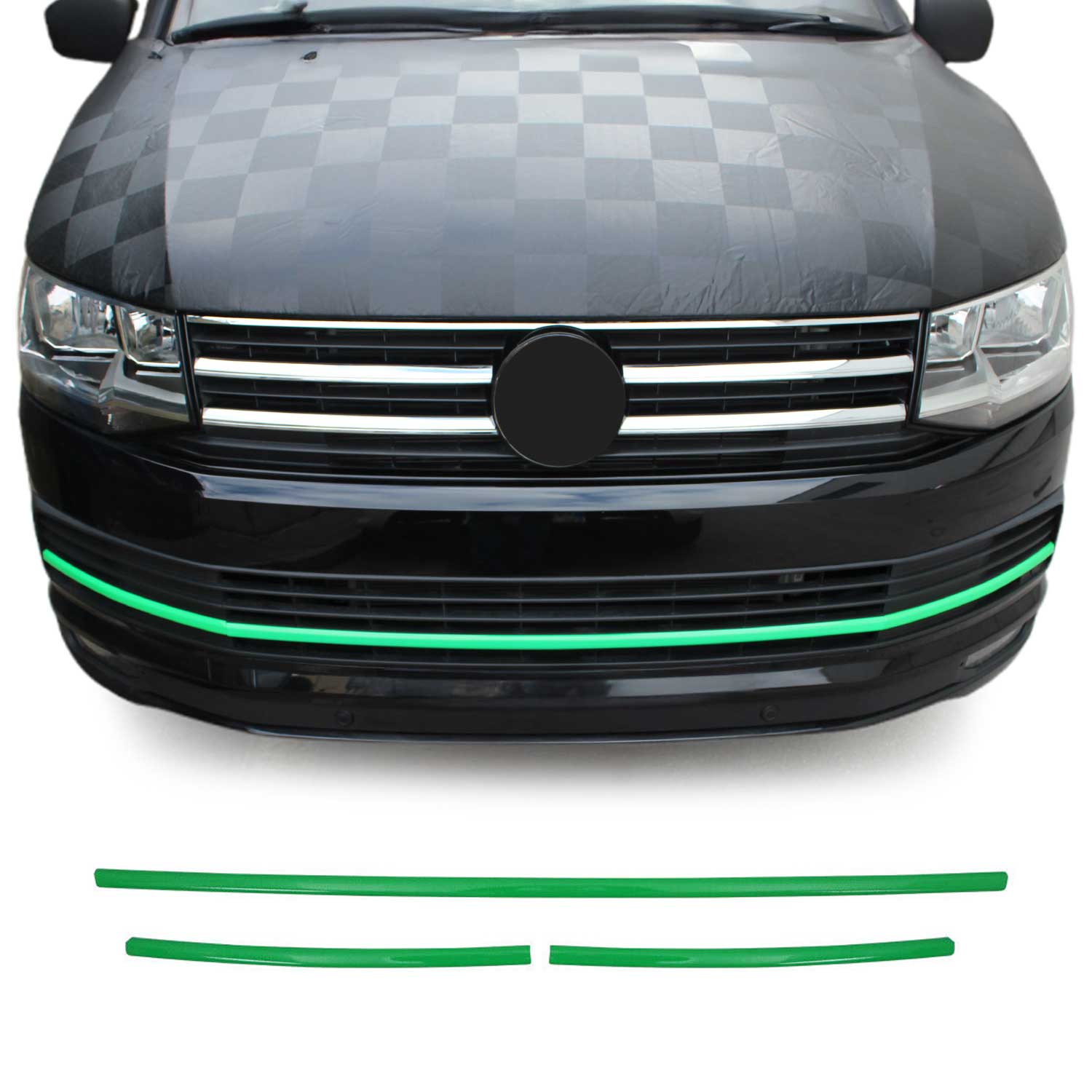 Kühlergrill Leiste Grillleisten für VW T6 2015-2019 Highline Edelstahl Grün 3tlg