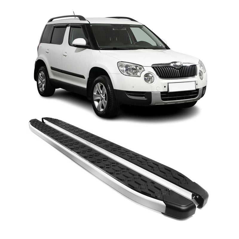 Alu Trittbretter Seitenschweller für Skoda Yeti 2009-2017 Schwarz Silber 2tlg