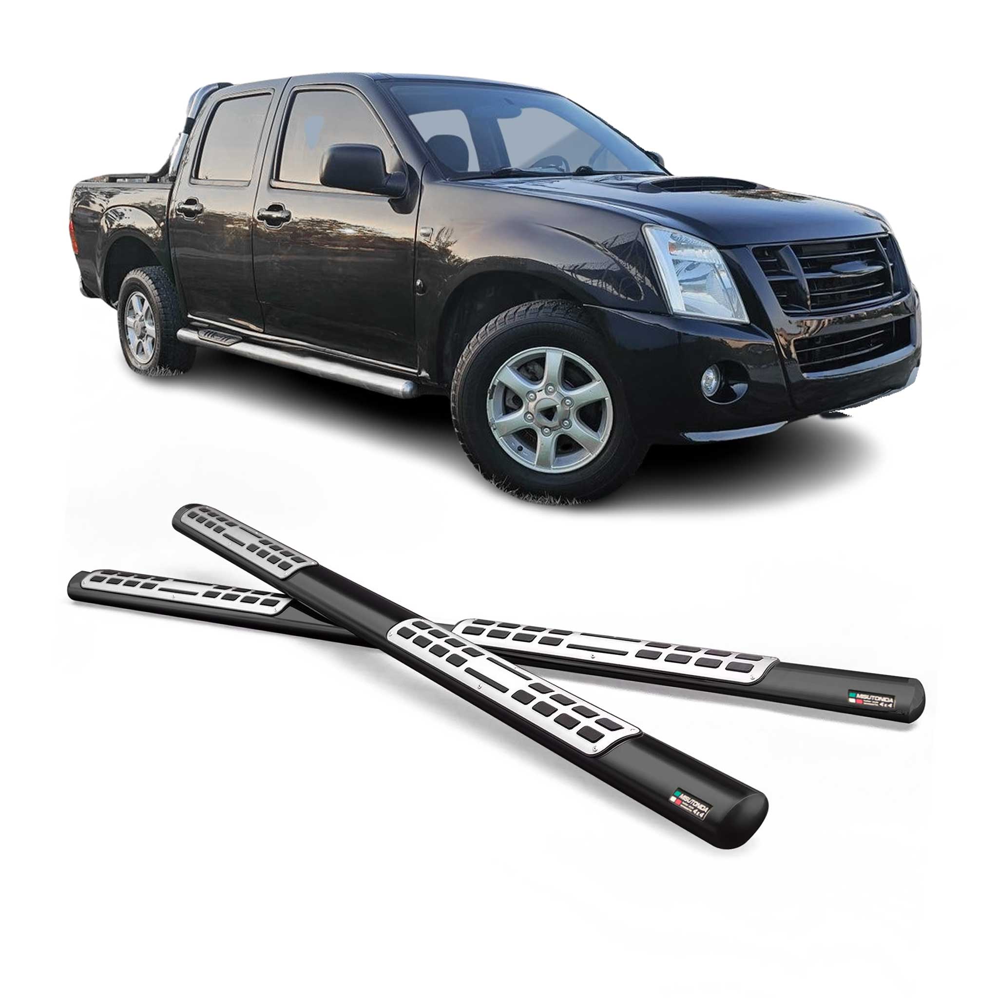 Stahl Schwellerrohre Trittbretter für Isuzu D-Max Double Cab 2006-2012 Schwarz