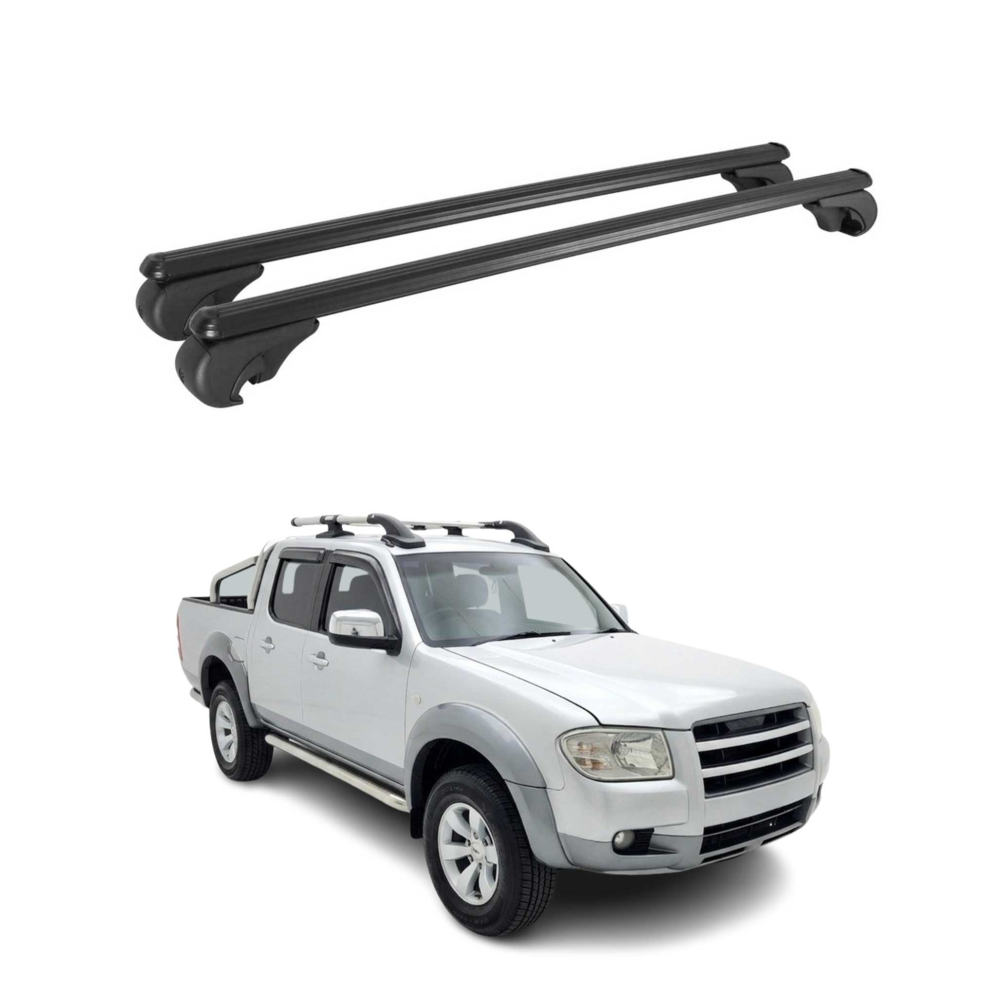 Dachträger Grundträger für Ford Ranger II 2006-2011 TÜV Aluminium Schwarz 2tlg
