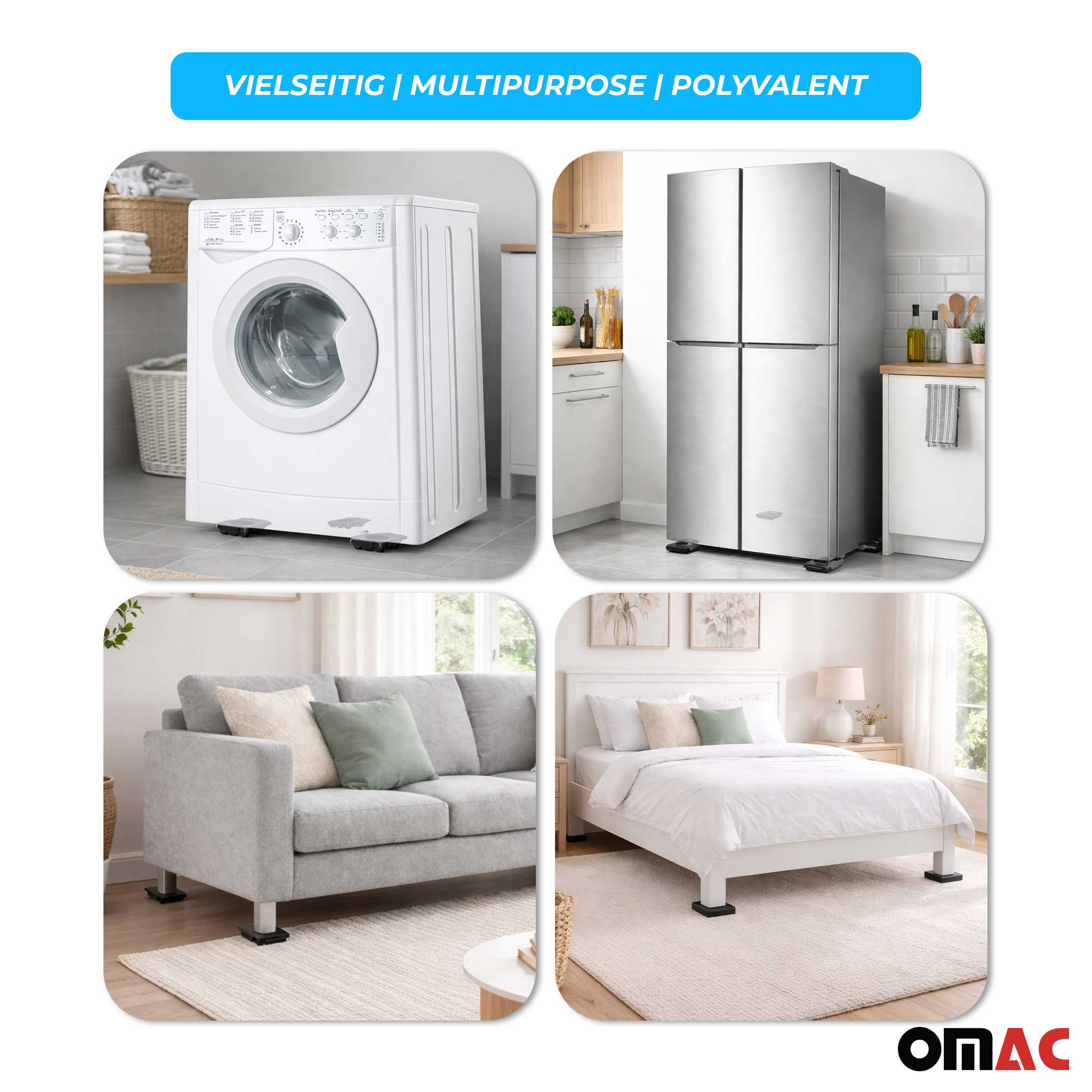 Möbel-Transportroller 150 kg Möbelroller Transportfahrwerk Trittbrett 4tlg