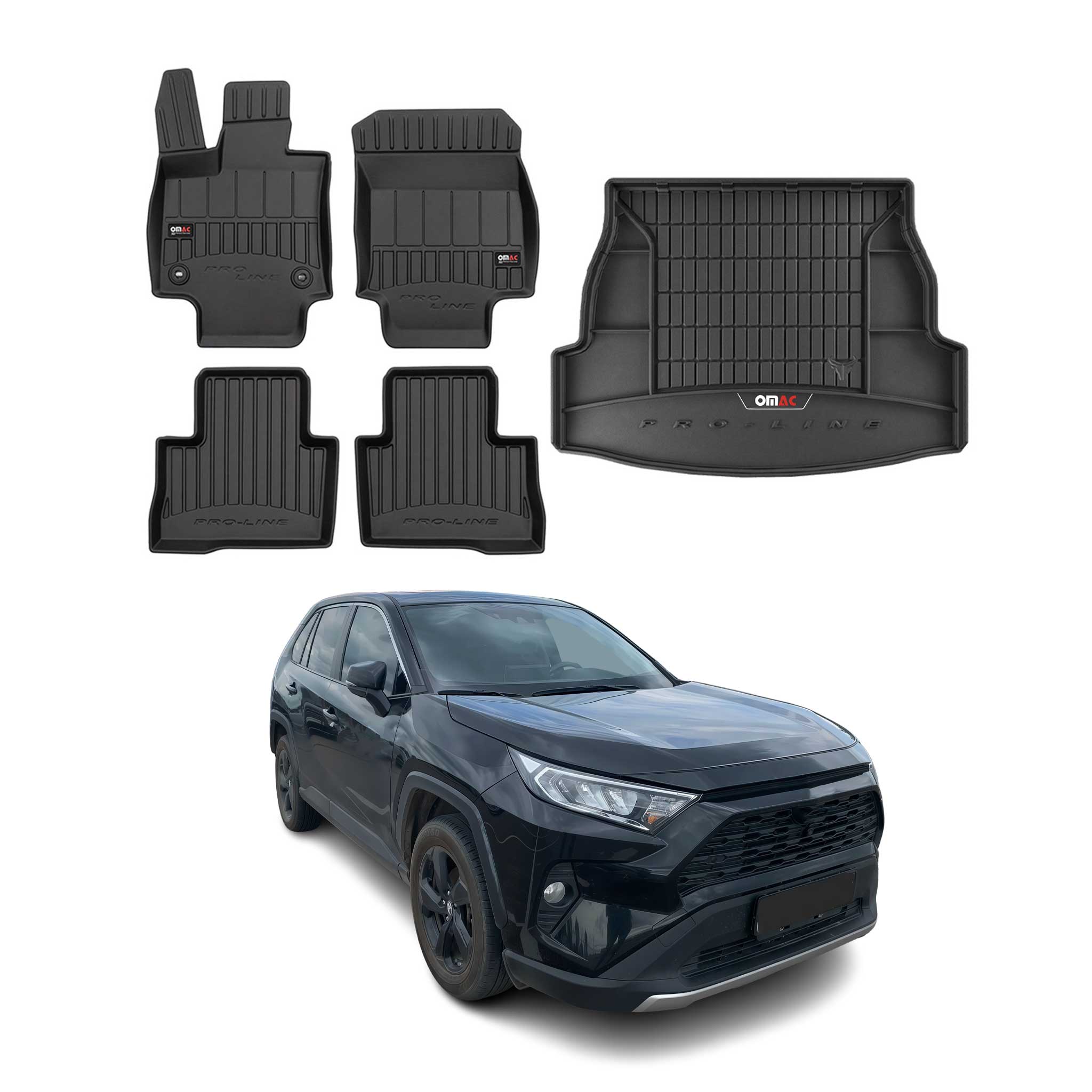 OMAC Fußmatten & Kofferraumwanne Set für Toyota RAV4 2019-2025 Gummi Schwarz 5x